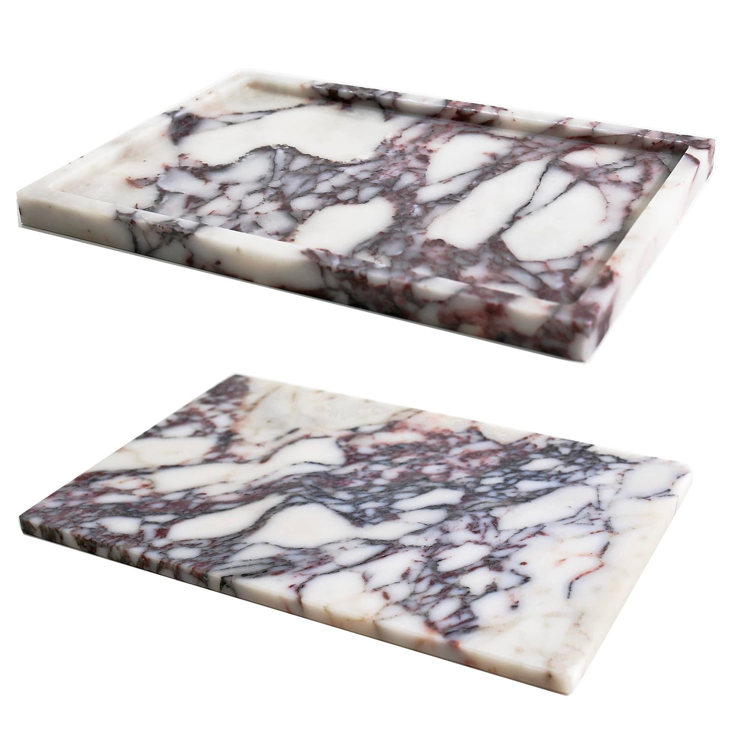 Real Luxurious Natural Marble Vanity Tray Genuine Marble Storage Tray for Home Decor Stone Tray for Bathroom/Kitchen/Vanity/Dresser Non-Resin/Non-Ceramic/Viola Tablet Set