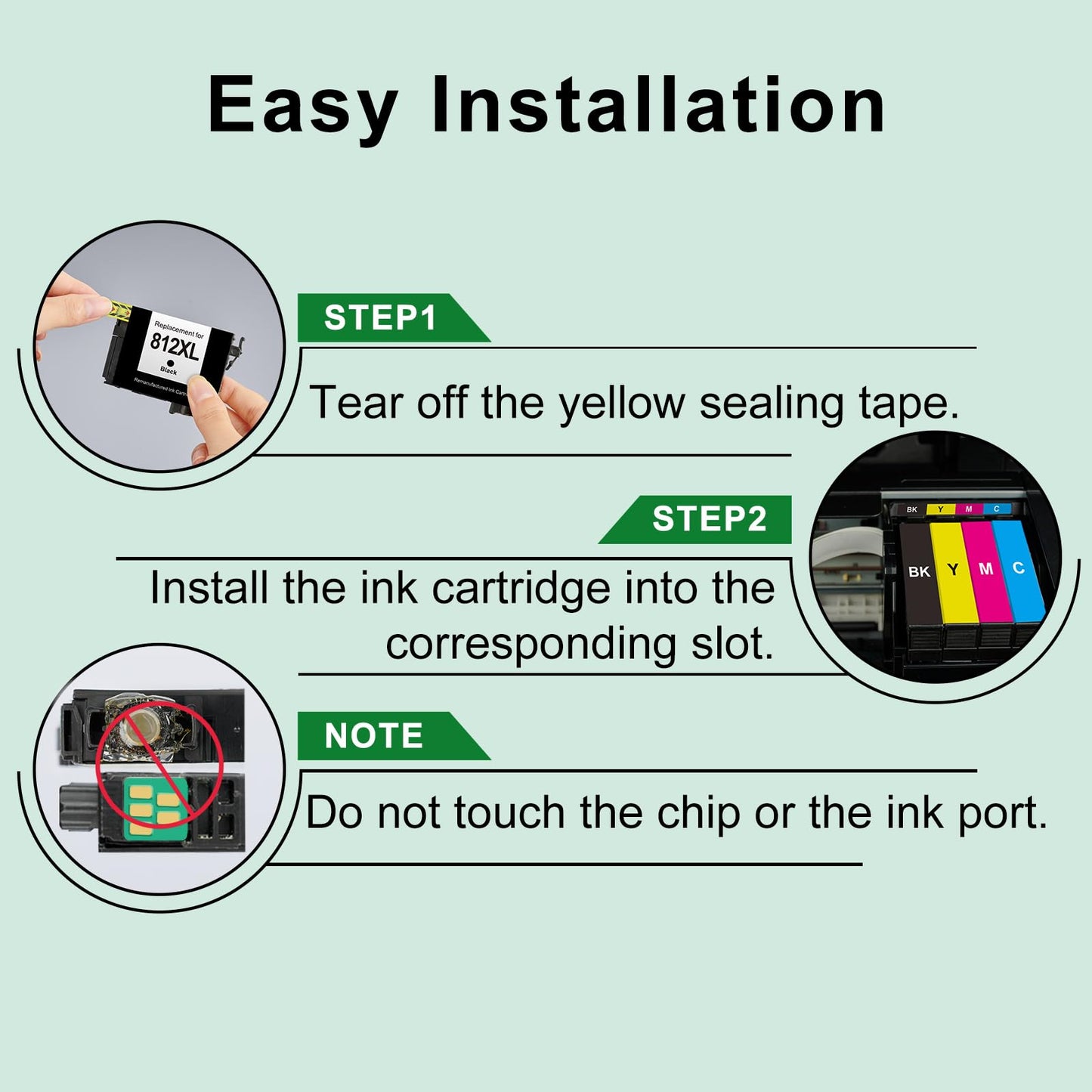 812XL Ink Cartridges Combo Pack (5 Pack) with Lastest Chip Remanufactured Replacement for Epson 812 812XL T812XL Ink Cartridges Work with Epson Workforce Pro WF-7840 WF-7820 WF-7310 EC-C7000 Printers