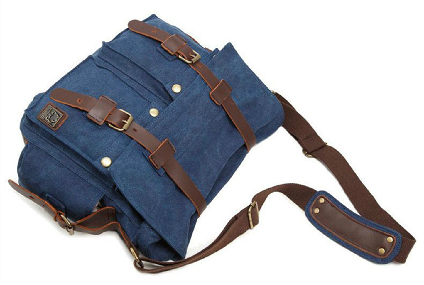 Sechunk Vintage Military Leather Canvas Laptop Bag Messenger Bags Medium