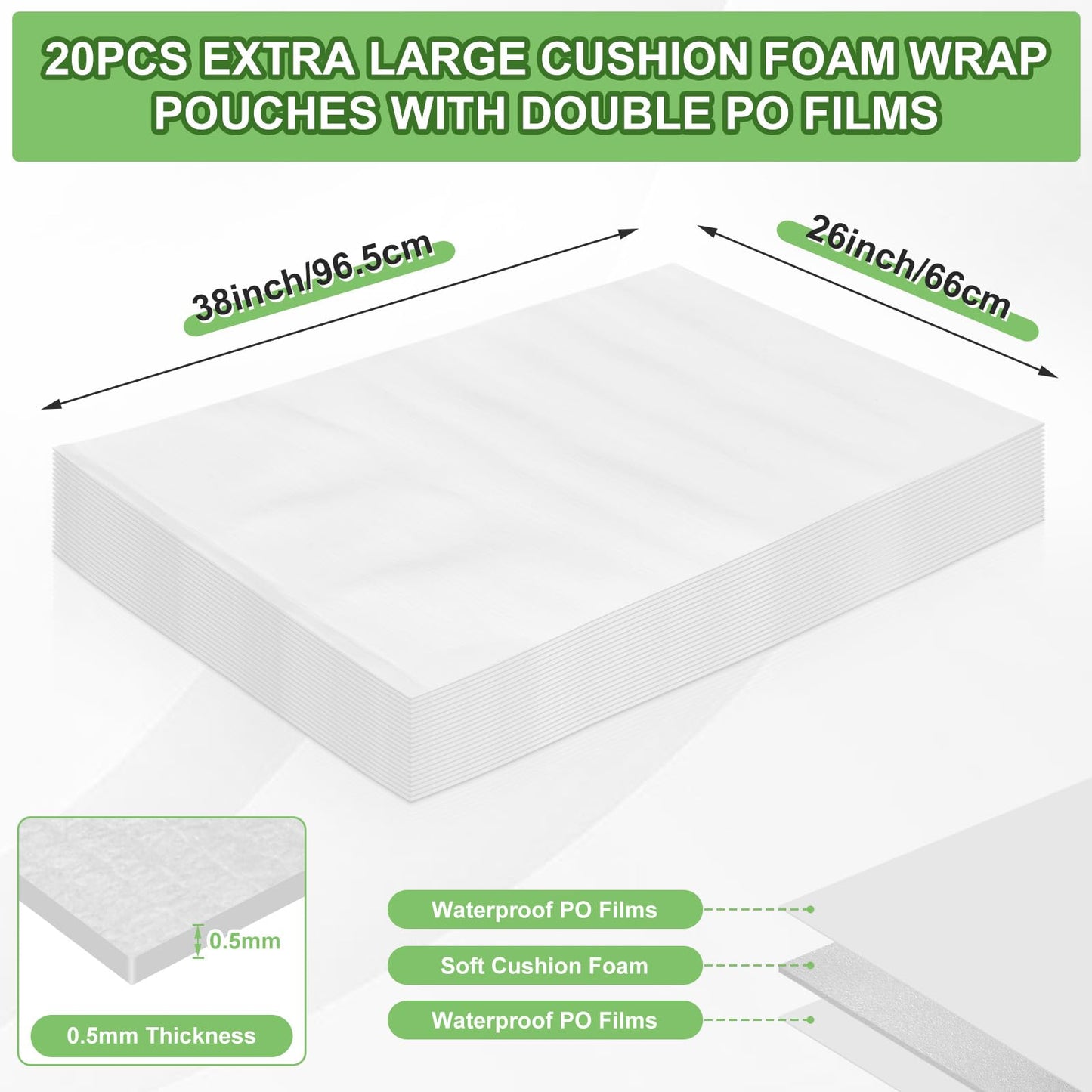 Dunzoom 20 Pcs 26 x 38 Inch Extra Large Foam Pouches, Cushion Foam Pouches for Moving, Moving Supplies Packing Wrap Bag for Large Dishes, Book, Photo Frame, Canvas Artwork and Fragile Items