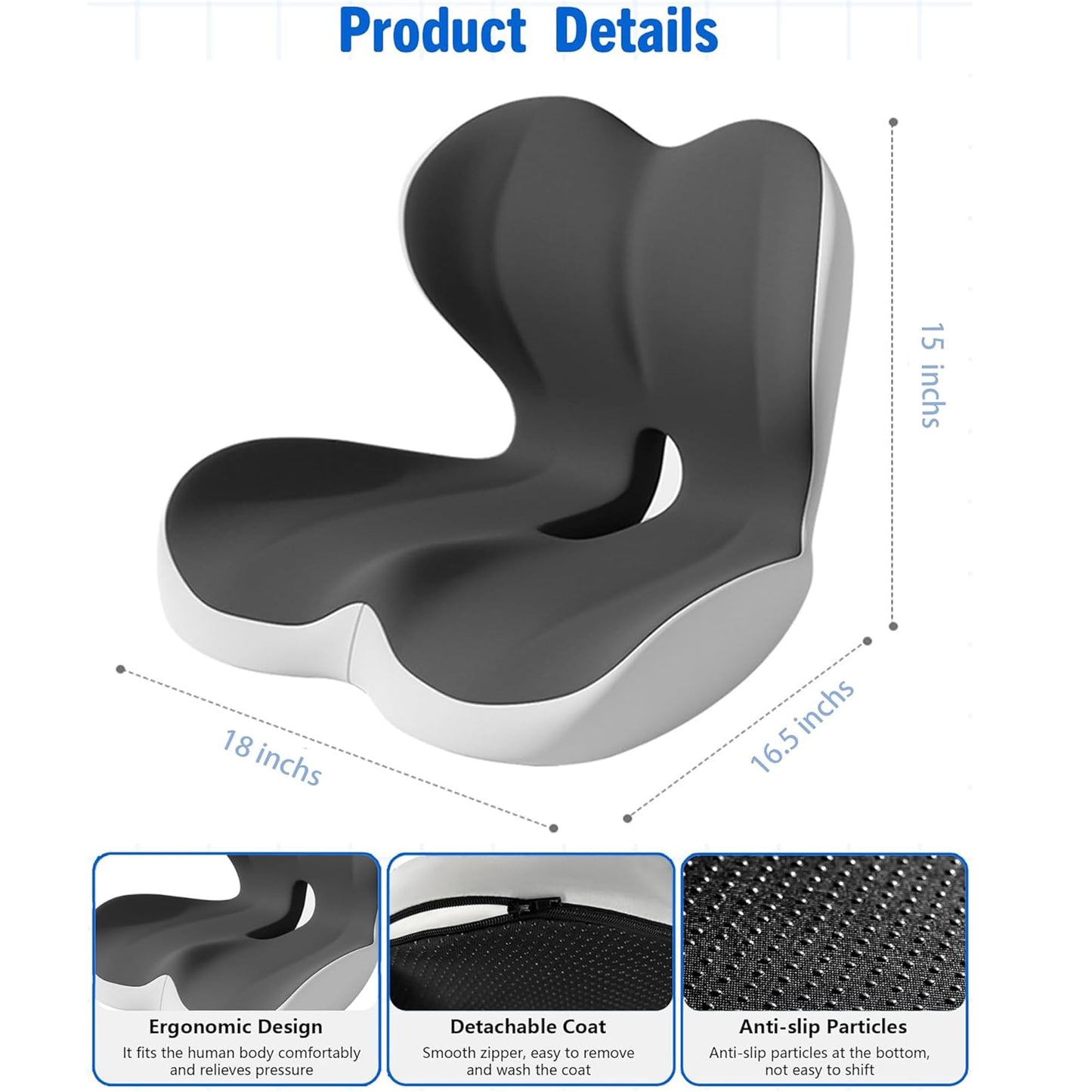 Mogdeker L-Shaped Seat Cushion for Long Sitting,Memory Foam Ergonomic Back Support Driving Seat Cushion for Back Pain,Non-Slip Design for Car, Truck, Home Chair & Office Seat (Black Gray)