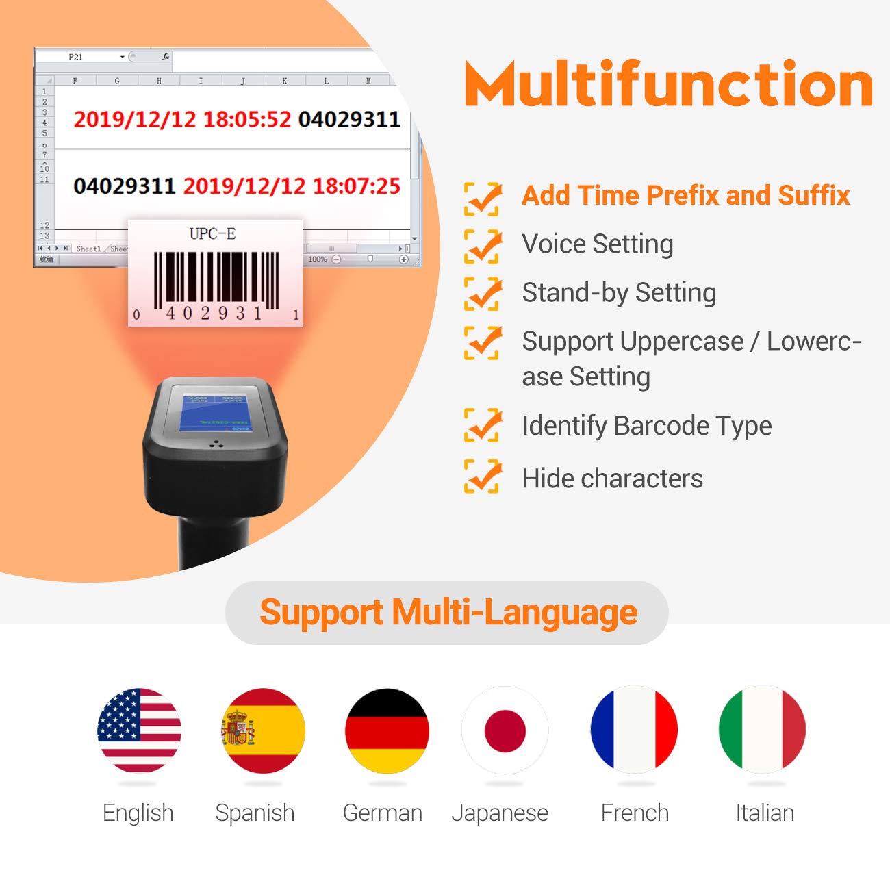 Tera Pro 1D 2D QR Wireless Barcode Scanner with Display Screen Battery Level Indicator Time Display Works with Bluetooth with Charging Cradle Base for Warehouse Supermarket Library HW0006 Pro