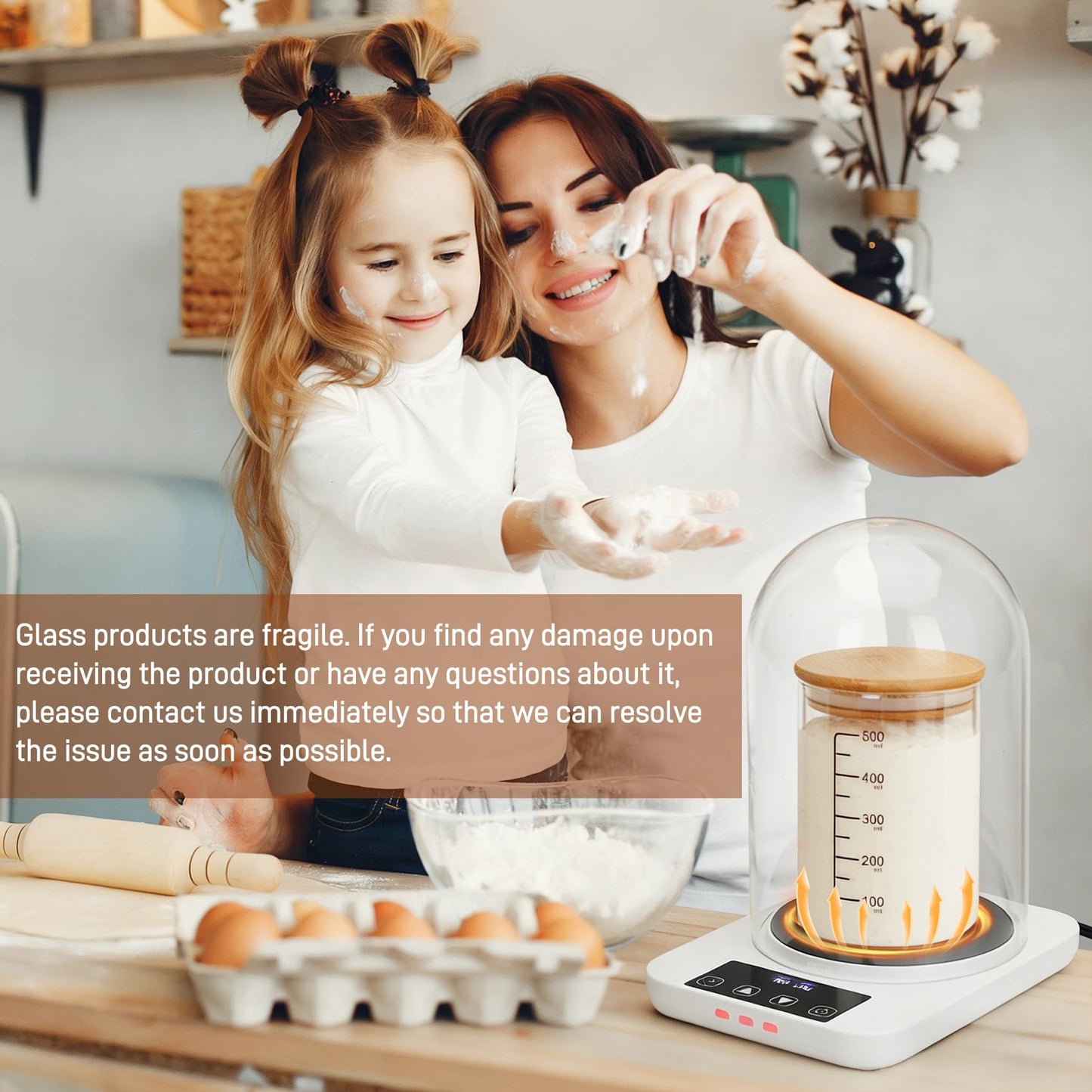 Sourdough Starter Warmer with Glass Dome, Precise 1°F Thermostat Control (70-100°F), Sourdough Warmer and Dome for Home Baking,24h Timer Auto Warming On/Off Sourdough Warming Mat（White）