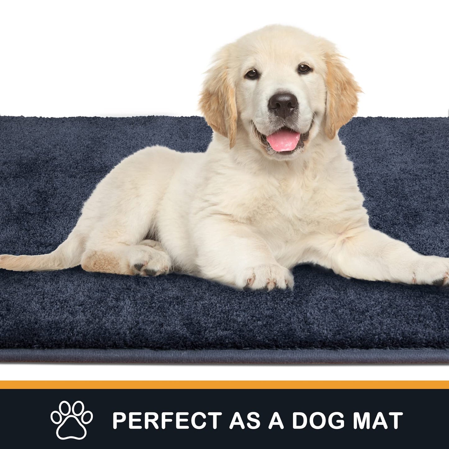 PURRUGS Dirt Trapping Door Mat 34" x 59", Non-Slip Machine Washable Entryway Rug, Dog Doormat, Indoor Front Door Mat, Super Absorbent Entry Rug for Muddy Shoes & Paws, Navy Blue