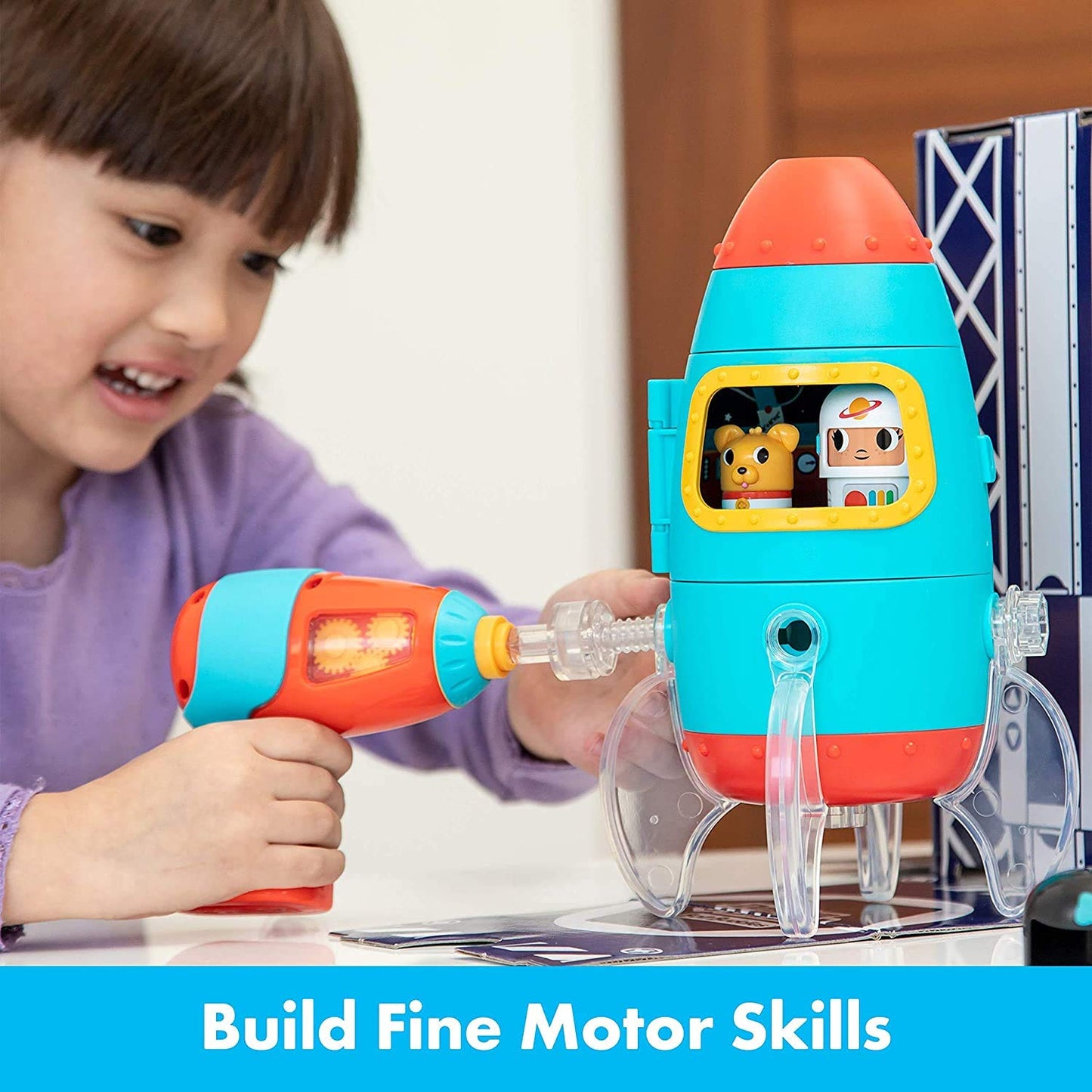 Educational Insights Design & Drill Bolt Buddies Rocket - Construction Toys & Toddler Tools, Kids Tool Set with Real Electric Drill Toy, Take Apart STEM Set, Building Kits and Gifts for Ages 3+