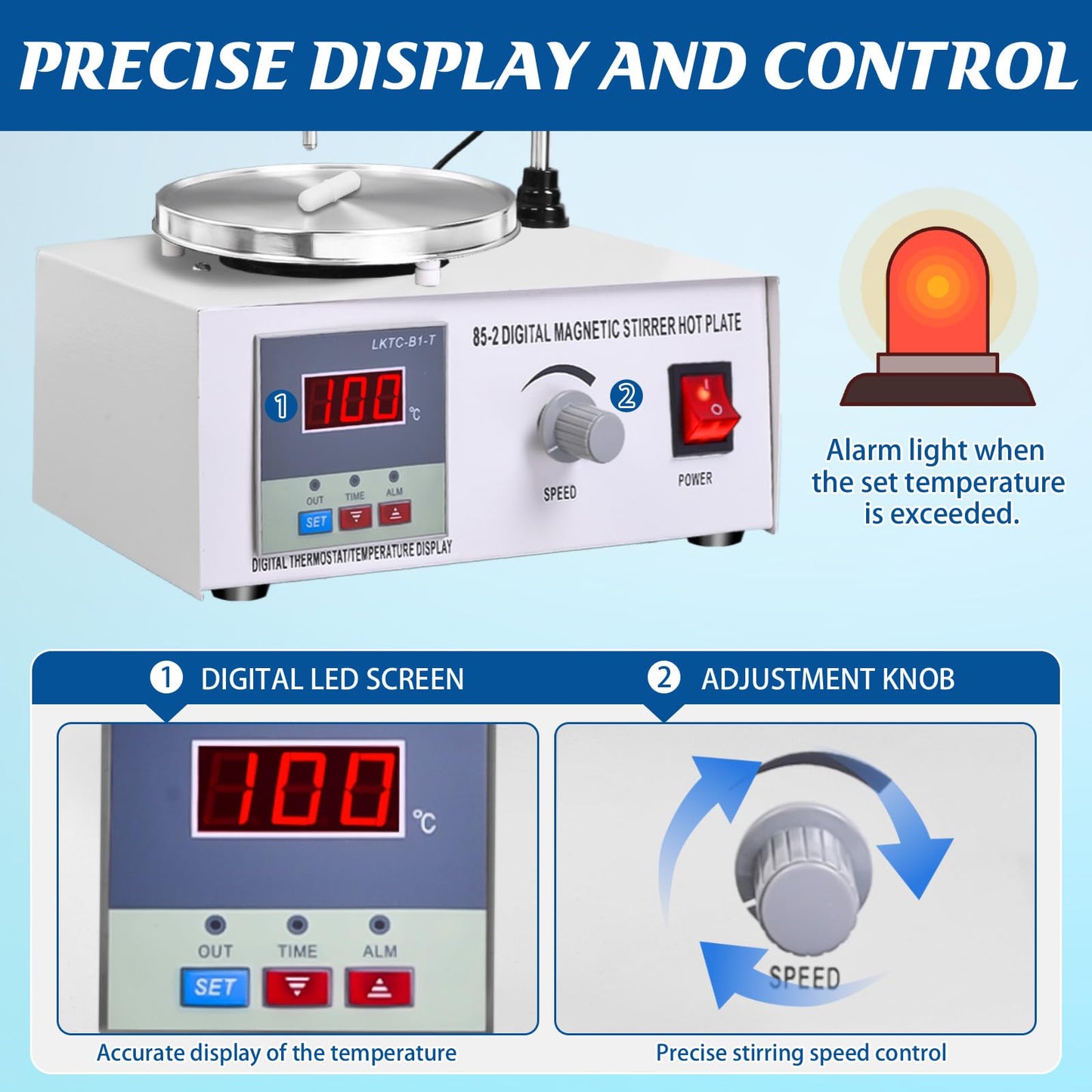 Vevitts 85-2 Magnetic Stirrer Hot Plate w/Stir Bar,LED Digital Display, 0-2600rpm Magnetic Hotplate Stirrer,Heating Power Hot Plate Stirrer for Mixing & Stirring in Lab