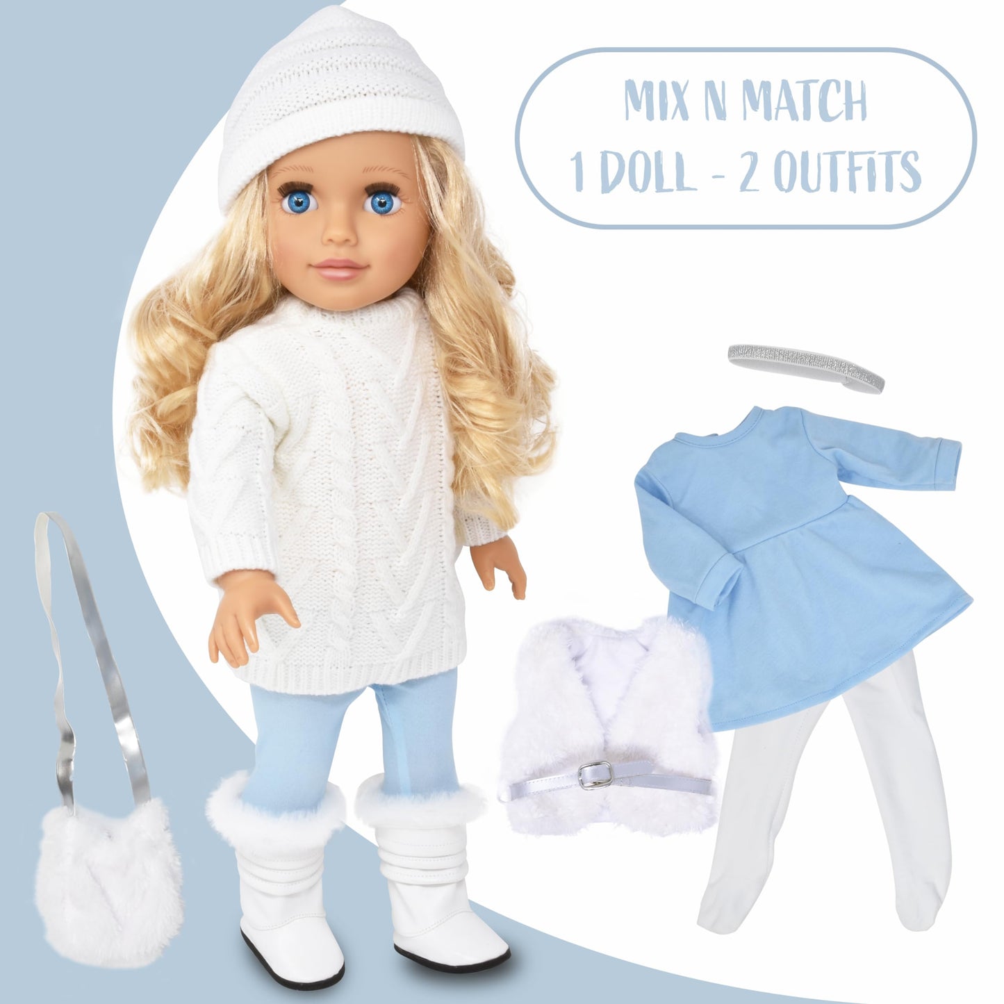 18 Inch Girl Doll with Clothes Set in Gift Box, Fashion Princess Doll with Beautiful Long Blond Hair Blue Eyes with 2 Outfits, Boots and Accessories for Girls and Kids