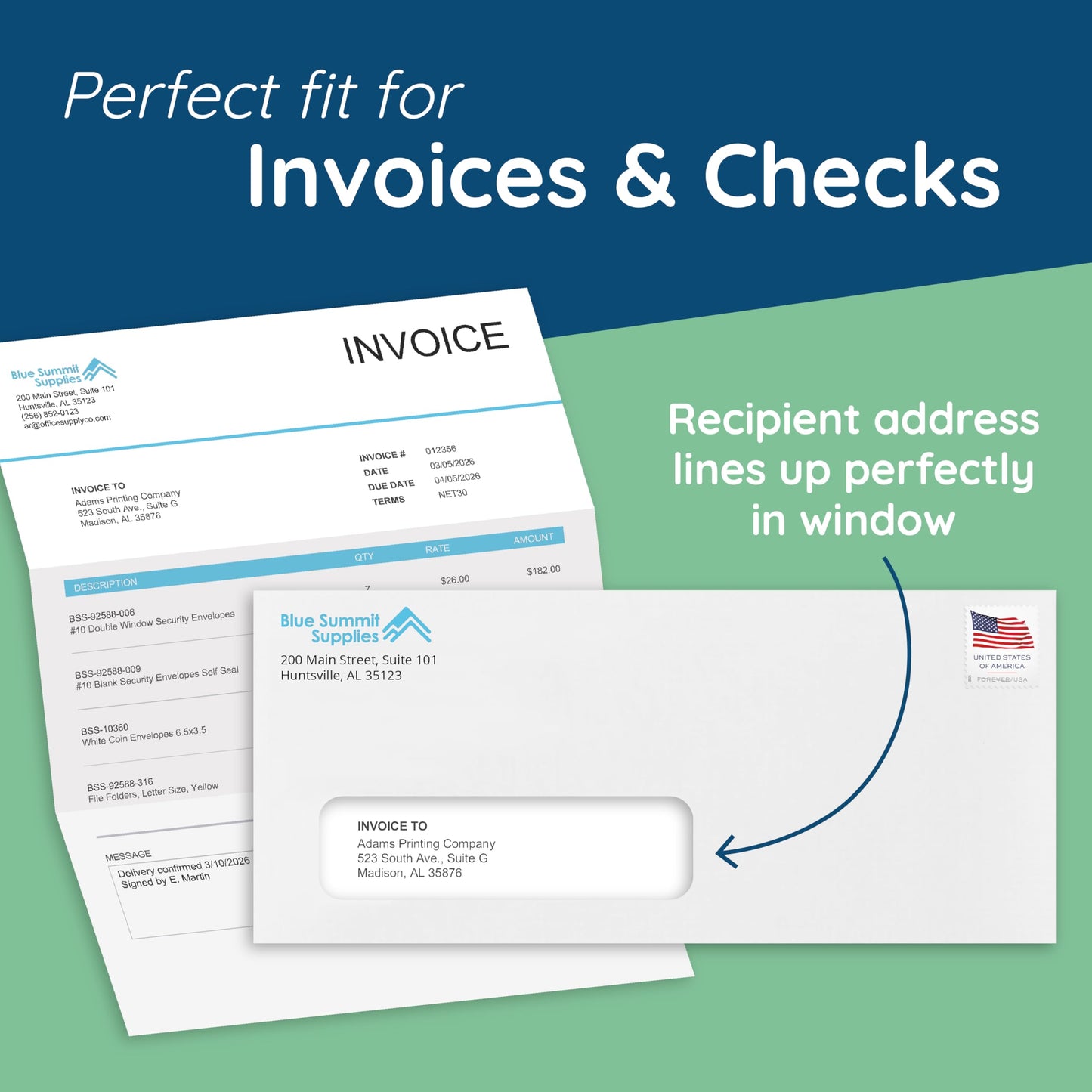 500#9 Single Window Security Envelopes, Thick Gummed Seal, Designed for Secure Mailing of Payroll Checks, QuickBooks Invoices, Return Mail, and Business Statements - 3 7/8 x 8 7/8