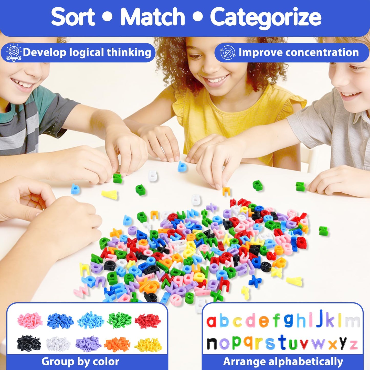 278 Pcs Lacing Letters Beads, 10 Color Alphabet Letter Beads Learning Toys with 18 Laces, Uppercase ABC Bead Letters Toys for Kids Ages 3+, Home Manipulatives for Preschoolers, Back to School Supplies