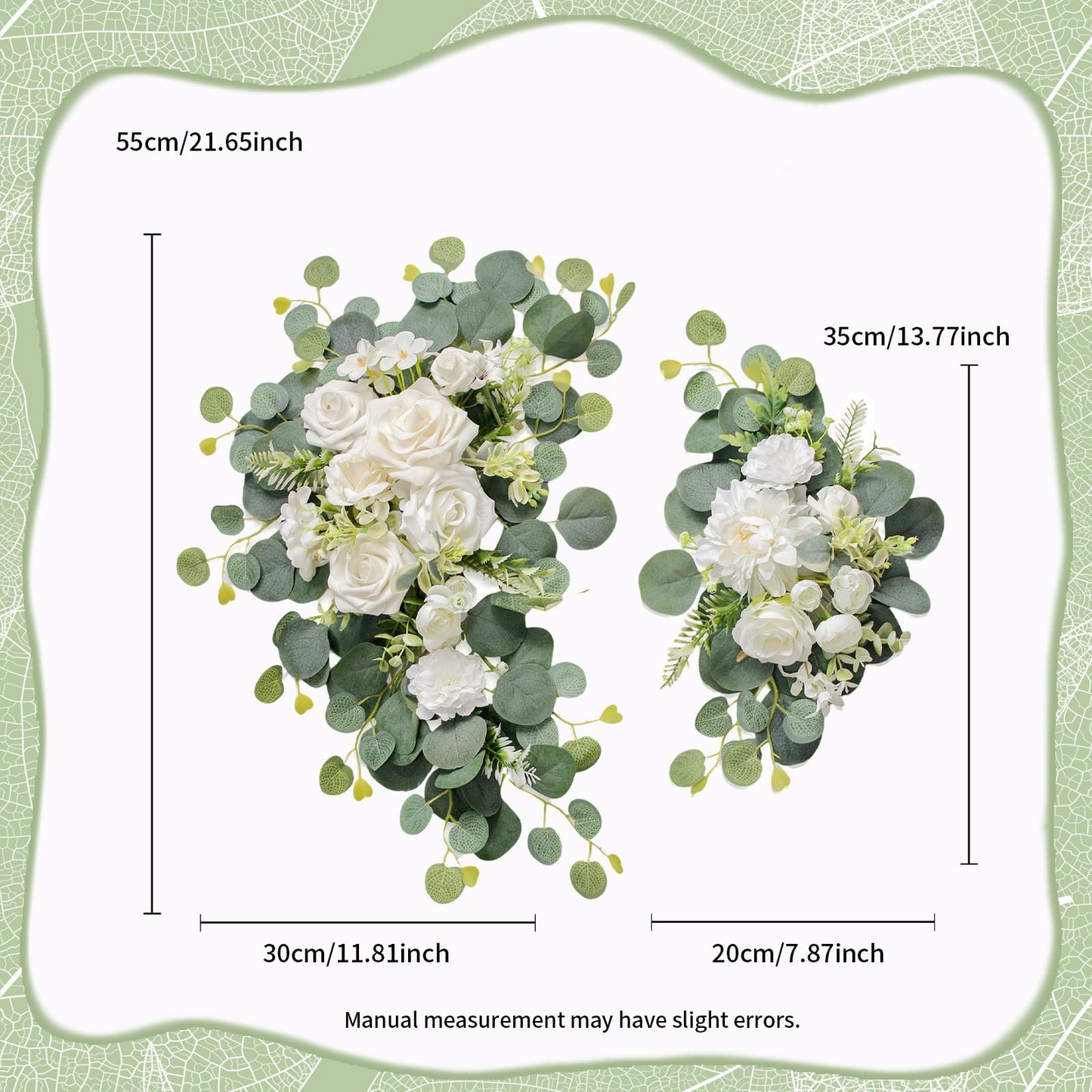 Odouzy Artificial Wedding Arch Flowers for Wedding Sign,Set of 2 for Wedding Welcome Ceremony Sign,Faux Floral Swags,Wedding, Banquet and Reception Backdrop Floral Decoration (White)
