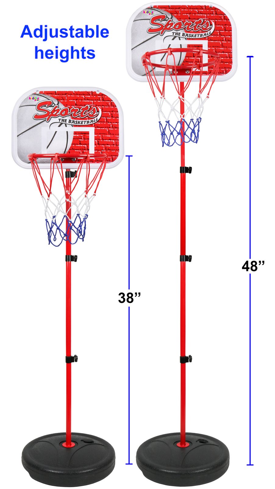 Kiddie Play Kids Basketball Net Hoop Stand Toy Set for Toddlers Adjustable Height up to 4 ft