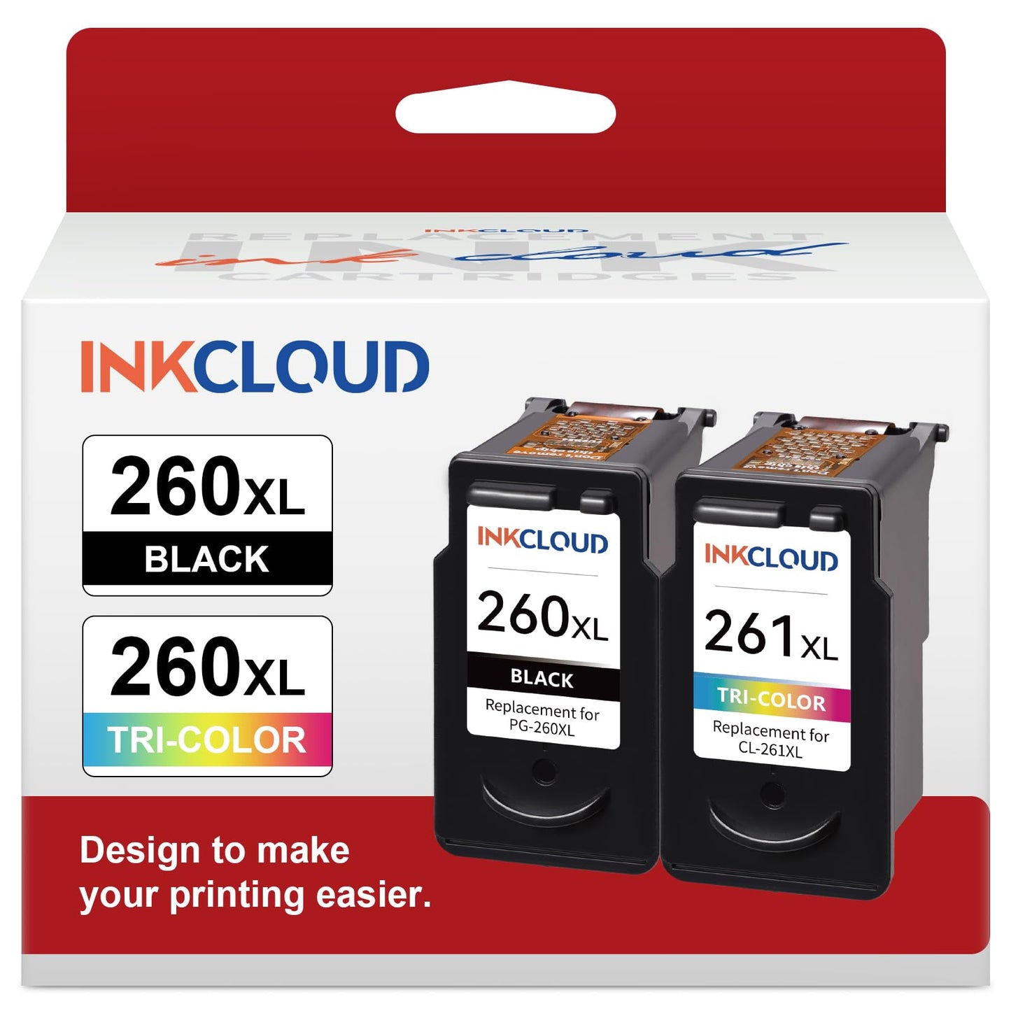INKCLOUD Compatible Ink Cartridges Replacement for 260XL 261XL PG-260 XL CL-261 XL Combo Pack for Canon Pixma TS6420a TS6420 TR7020a TS5300 TS5320 TR7020 Printer Ink (1 Black,1 Tri-Color, 2Pack)