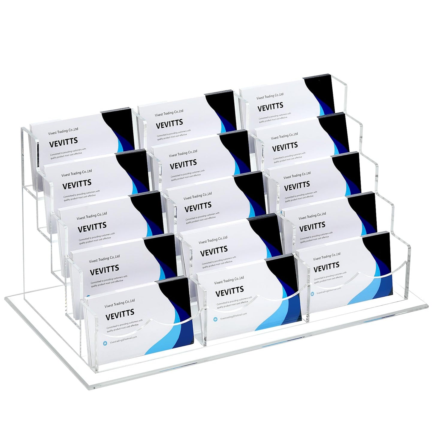 Vevitts Acrylic Business Card Holder for Desk Multiple Business Card Holders Business Card Organizer Business Card Display Rack Clear Plastic Business Card Stand for Home Office (15 Slots)