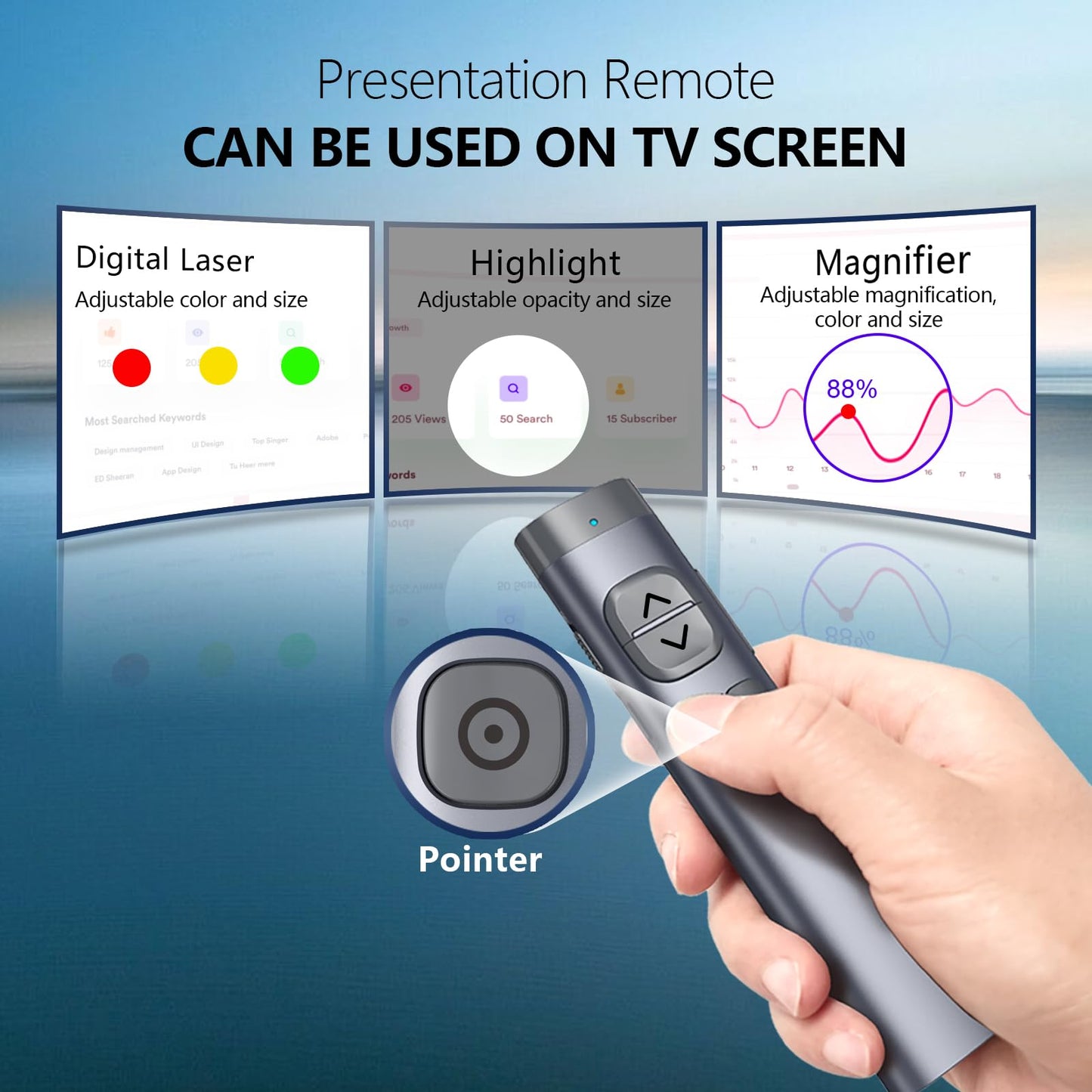 Norwii N97s TV Screen Presentation Clicker for powerpoint presentations, powerpoint clicker, Presentation Remote, Bluetooth Wireless Presenter, Digital Pointer for TV Screen Under Win/Mac