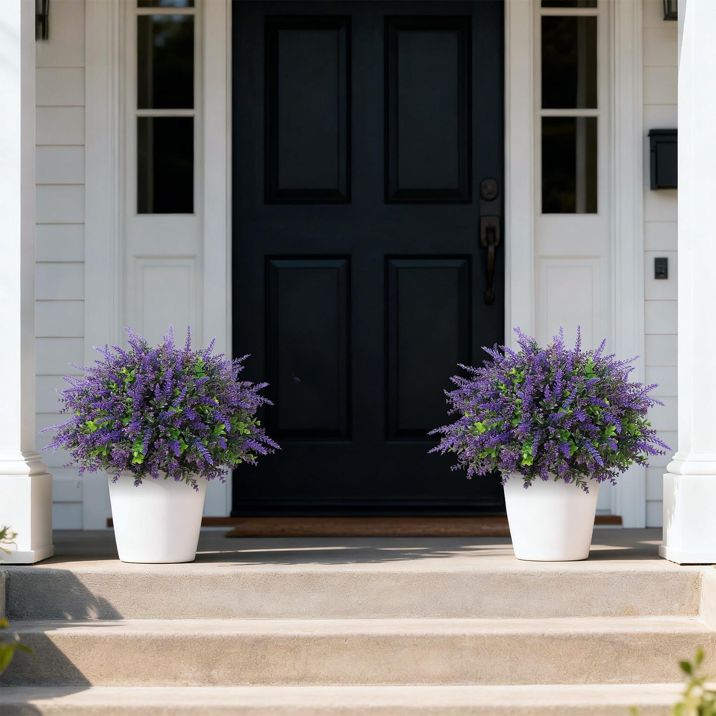 2 Sets Artificial Eucalyptus & Lavender Topiary Trees for Front Door - Faux Lavender Potted Topiary Trees, UV Resistant Fake Outdoor Plants for Farmhouse Porch Garden Decor