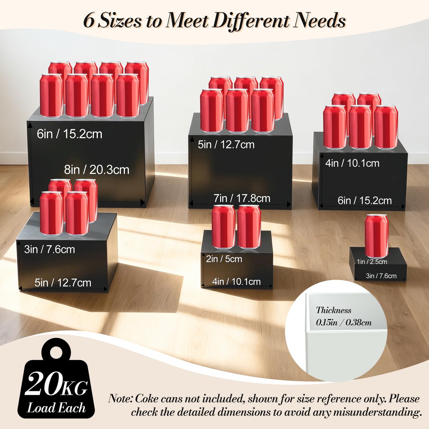 6 Pcs Buffet Risers with Mini Sign and Maker, Black Food Risers Display Stand for Buffet Table Party Catering Dessert Jewelry Collectibles, Nesting Cube Boxes with Hollow Bottoms (8",7",6",5",4",3")