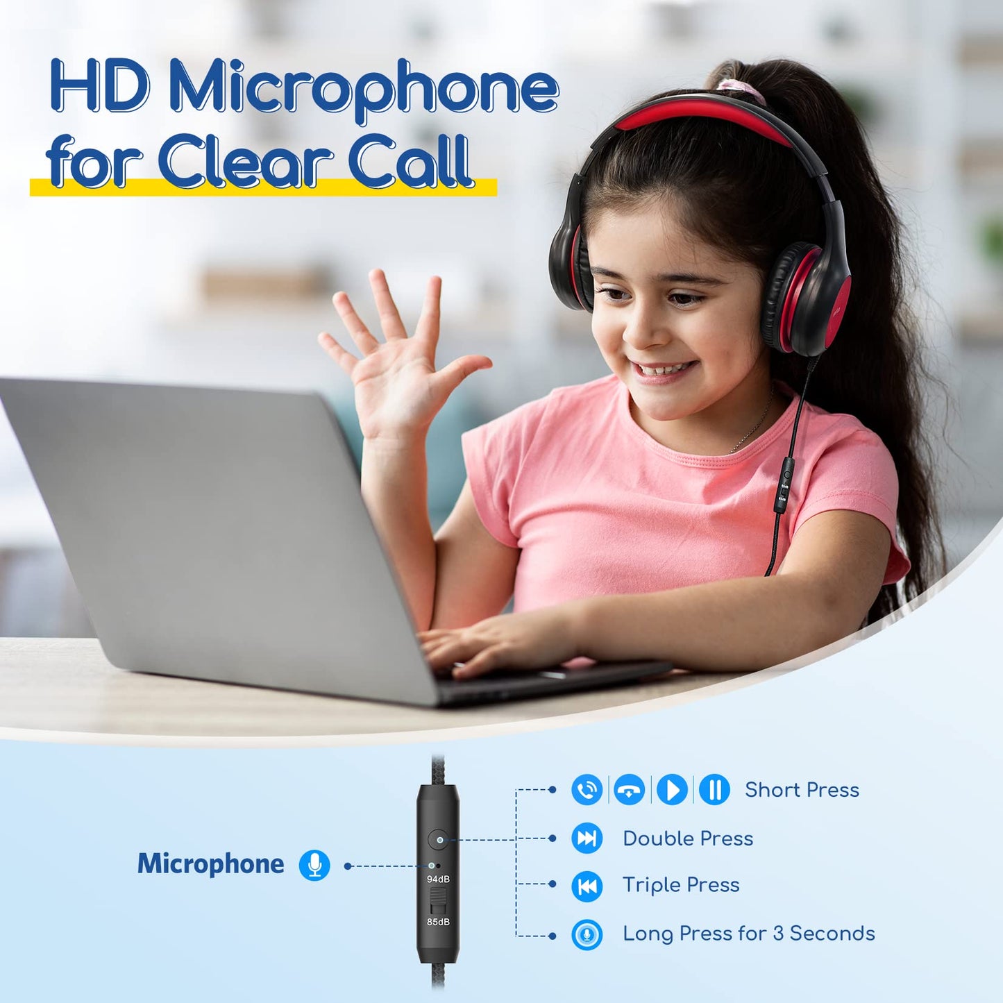 EarFun 3Packs Kids Headphones Wired with Microphone, 85/94dB Volume Limit Headphones for Kids, Portable Wired Headphone with Shareport, Stereo Sound Foldable Headset for School/Tablet/iPad/Kindle
