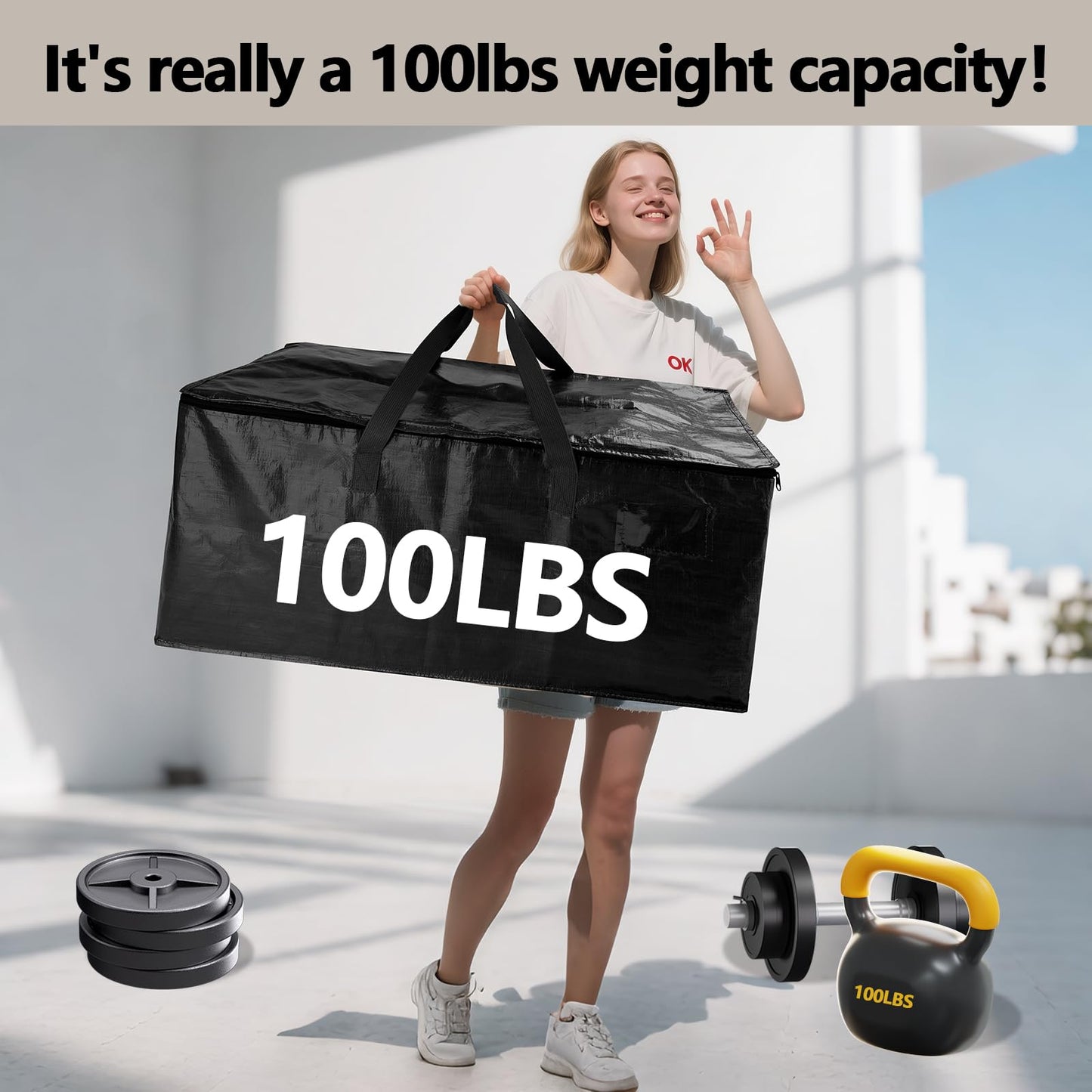 12 Pack Waterproof Moving Bags with Strong Zippers and Reinforced Handles, Real 100lb Capacity Extra Heavy Duty Large Storage Totes for Packing & Moving Storing, Alternative to Moving Boxes -95L,Black