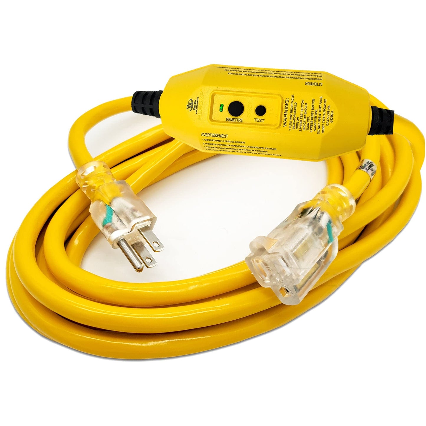 15 ft GFCI Extension Cord - 12 Gauge Outdoor Extension Cord - Lighted Single Outlet by Watt's Wire - 15' 12-Gauge Grounded 15 Amp Cord - GFI Cord Outdoor - extensiones electricas