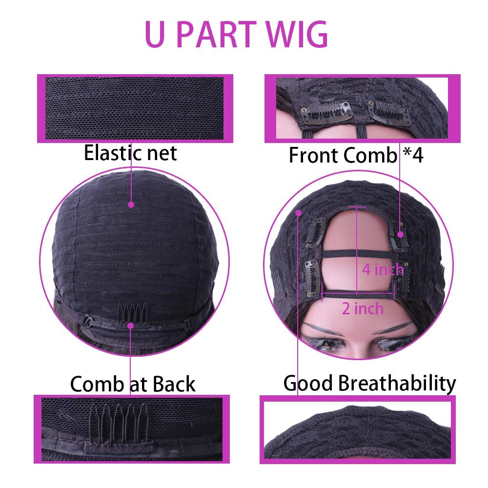 Nvnvdij U Part Wigs Straight Brazilian Virgin Human Hair 2''x 4'' U Shape Glueless Wigs 180% Density Natural Black With Straps Combs For Black Women (22 Inch, Straight)