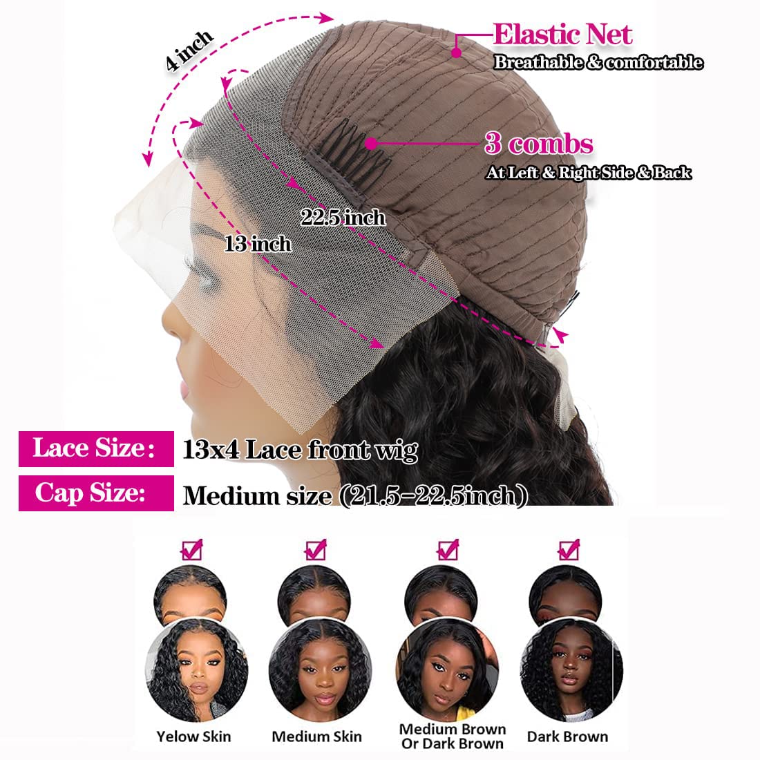 Tipiuli Deep Wave Lace Front Wigs Human Hair 13x4 HD Transparent Lace Frontal Curly Wigs for Women Human Hair 180% Density Glueless Wigs Human Hair Pre Plucked with Baby Hair Natural Color (26 Inch)