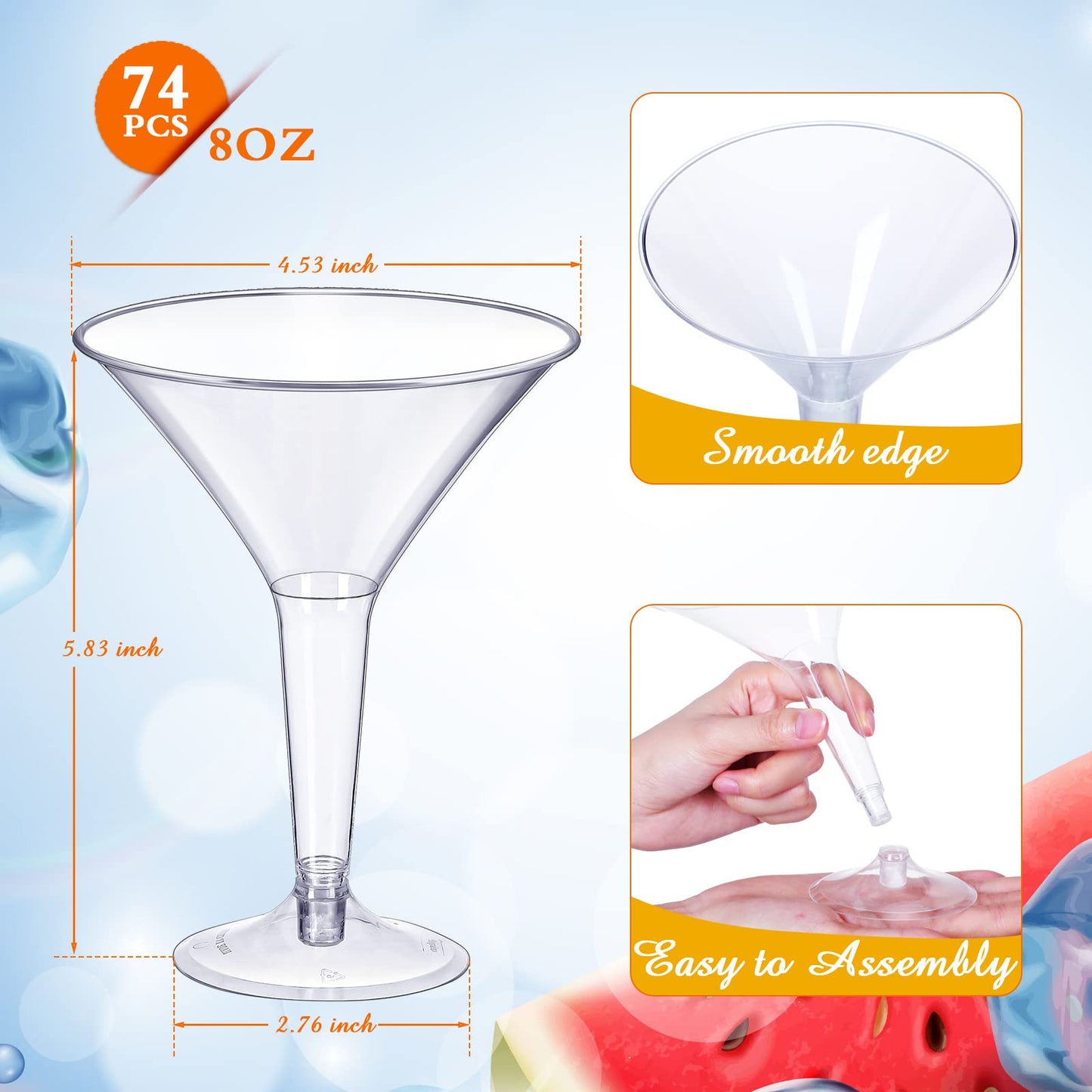Zopeal 74 Pcs Plastic Martini Glasses 8 oz Clear Disposable Cocktail Dessert Parfait Glasses Stackable Stemmed Plastic Martini Cup for Wedding Party Bowl Wine Champagne Ice Cream Outdoor Picnic