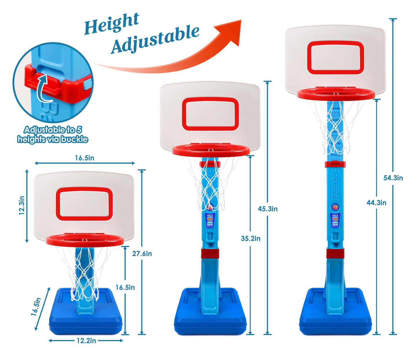 SUPER JOY Toddler Basketball Hoop Height Adjustable Kids Basketball Hoop for Indoor Outdoor Play Portable Basketball Goal Poolside Hoop, Basketball Game Toy for Boys Girls Aged 1 2 3 4 5