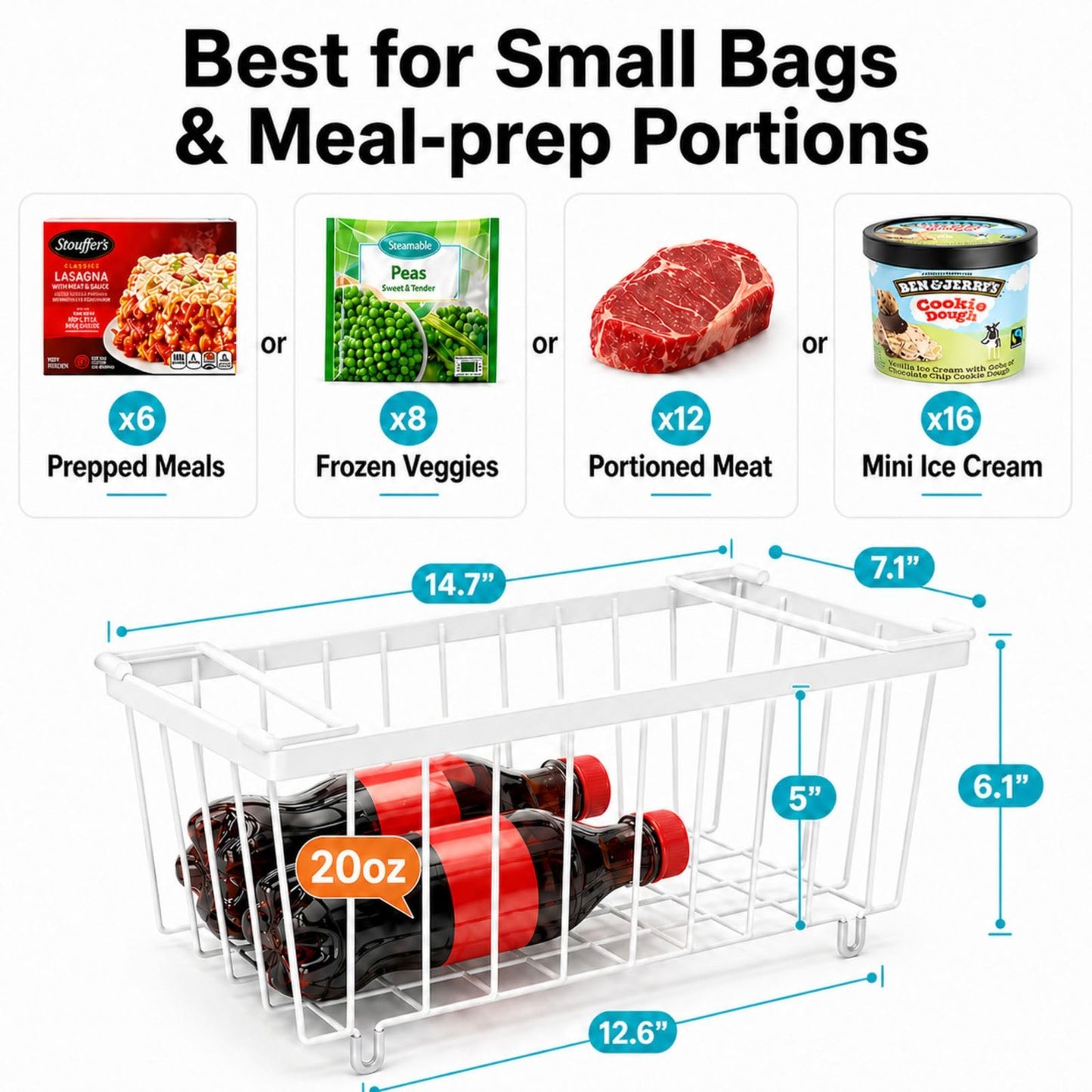 iSPECLE Deep Freezer Organizer Bins - Fits 7 Cu.Ft Chest Freezer, 8 Pack Stackable Wire Baskets(14.7" Length), Heavy Duty Coated Freezer Organizer, Rust Resistant for Frozen Food Sorting, White