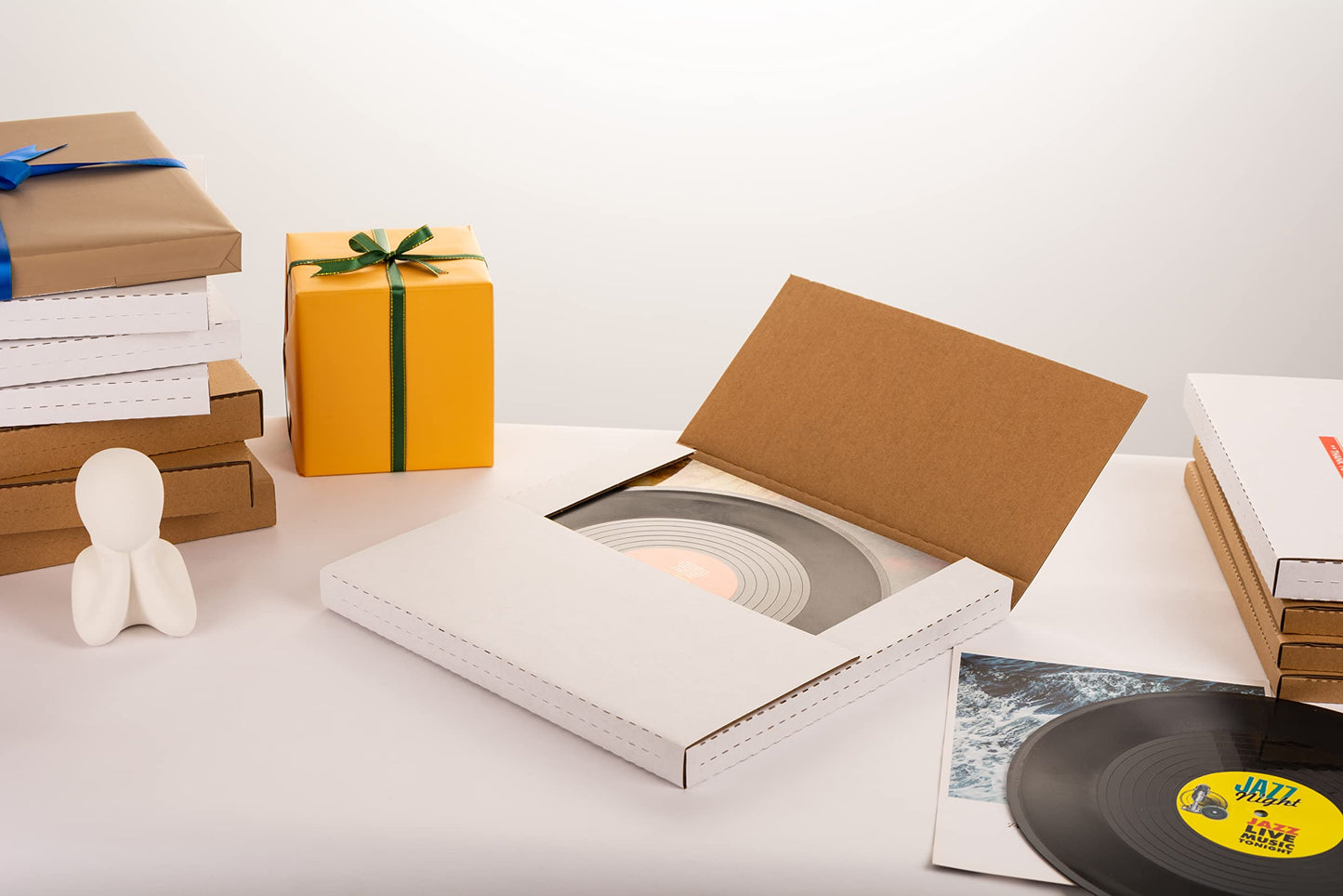 YUSHYIJIE 12-inch LP Mailers Vinyl Record Shipping Boxes, White, 15 Pack