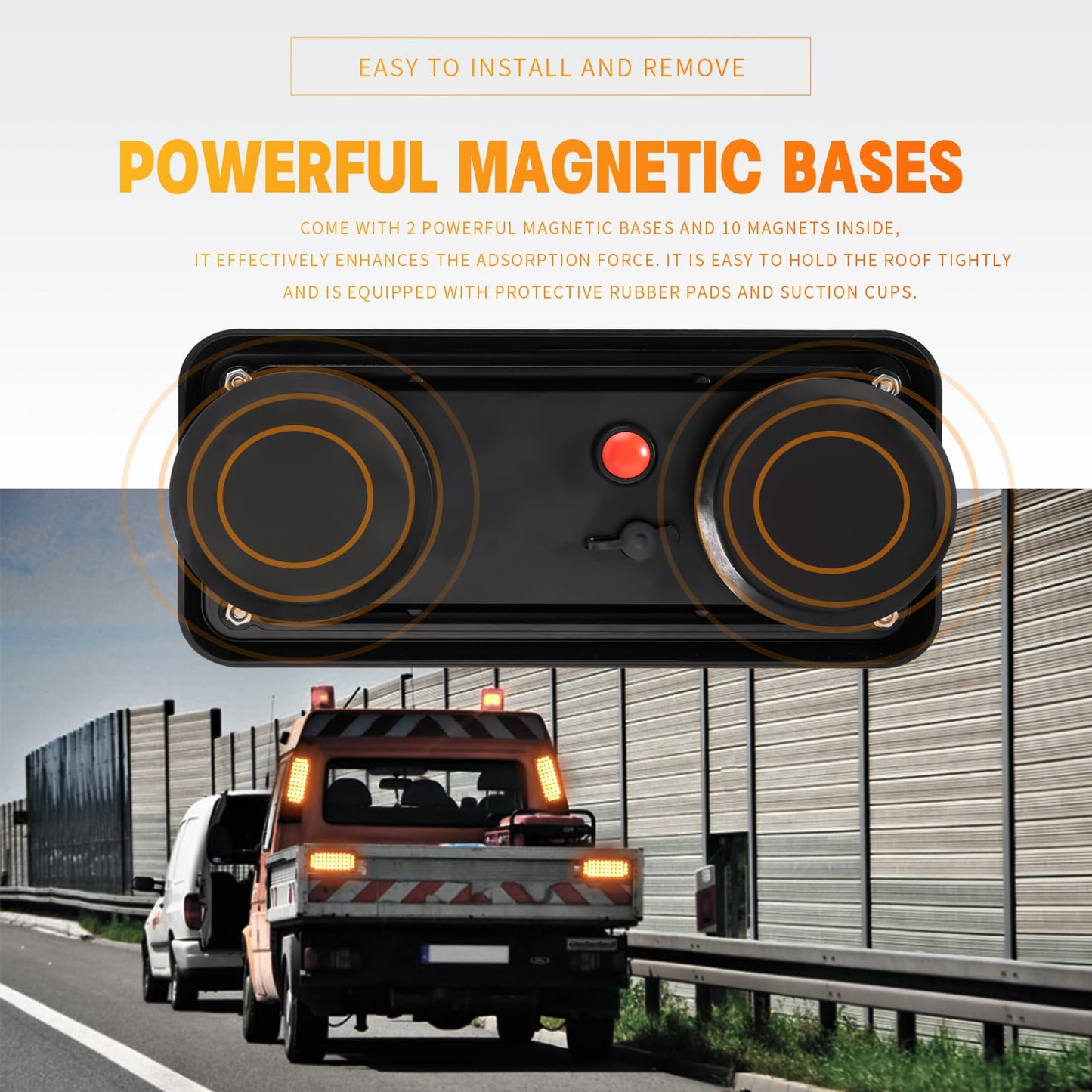BooYu 2-Pcs Battery Operated LED Emergency Strobe Lights Bar w/Magnetic Base Rechargeable Portable Roadside Roof Top Mini Plow Flash Beacon Warning Light for Truck/Trailer/Vehicle (Amber)