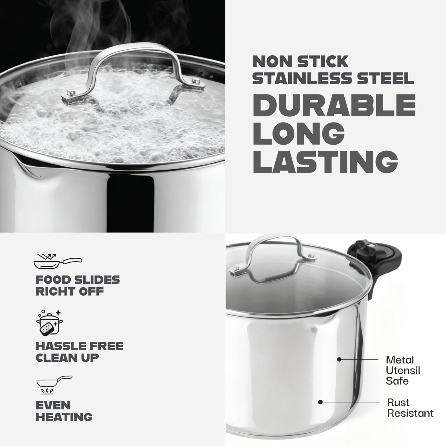 GOTHAM STEEL 5 Qt Stainless Steel Stock Pot Multipurpose Pasta Pot with Strainer Lid & Twist and Lock Handles, for Soup, Spaghetti, Rice, Induction Ready, Dishwasher Safe