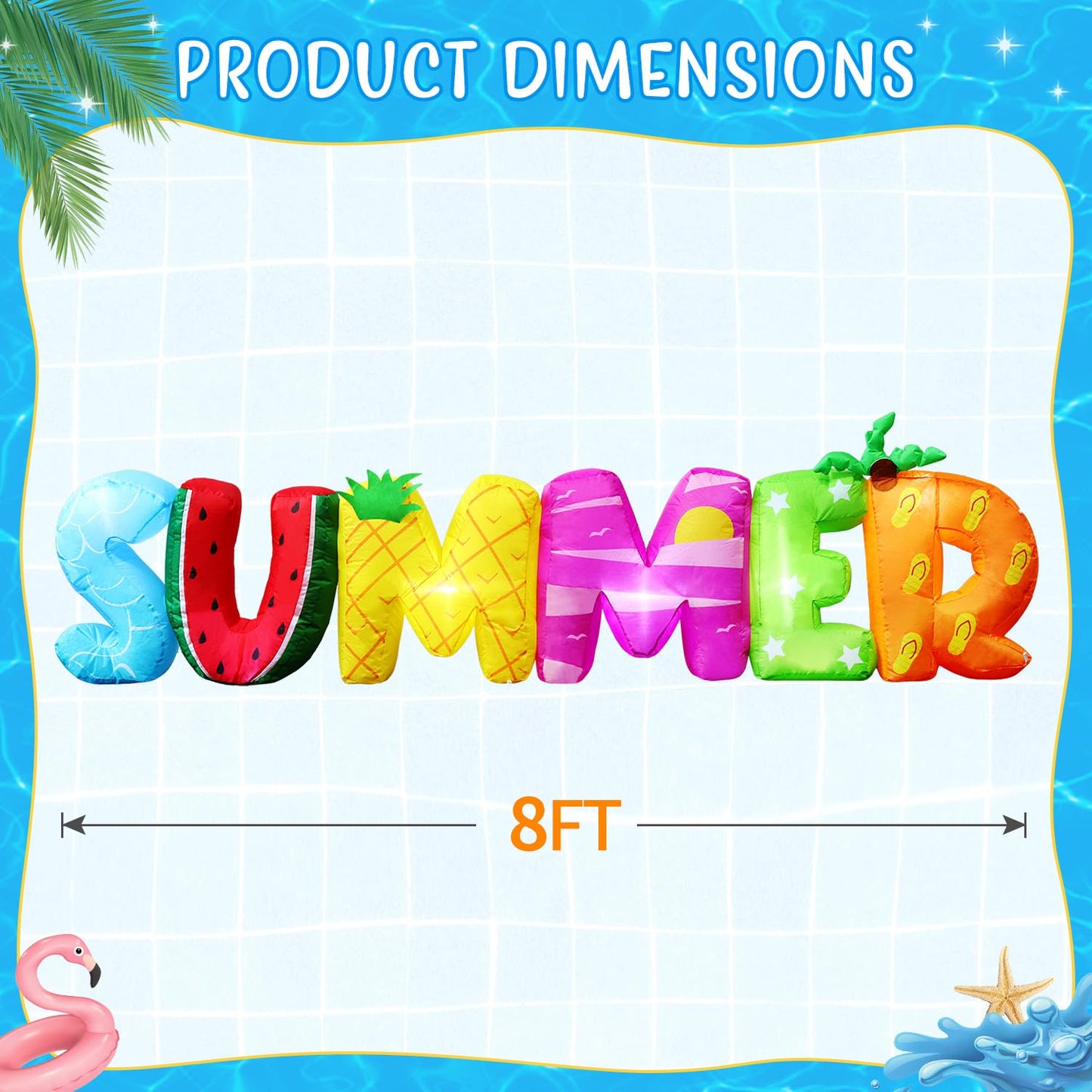 DomKom 8FT Summmer Inflatable Outdoor Decorations, Build-in LED Lights Holiday Blow Up Yard Decoration, for BBQ Holiday Party, Outdoor,Garden, Yard Lawn Décor