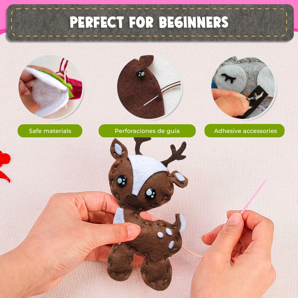 DeFieltro Kids Sewing Kit - Sewing Kit for Beginners - Craft Kits - Sewing Kit for Kids - DIY Felt Plush Craft for Girls and Boys - Sewing Kit for Kids 4-7 Forest Creatures - Sewing Kits Ages 8-12