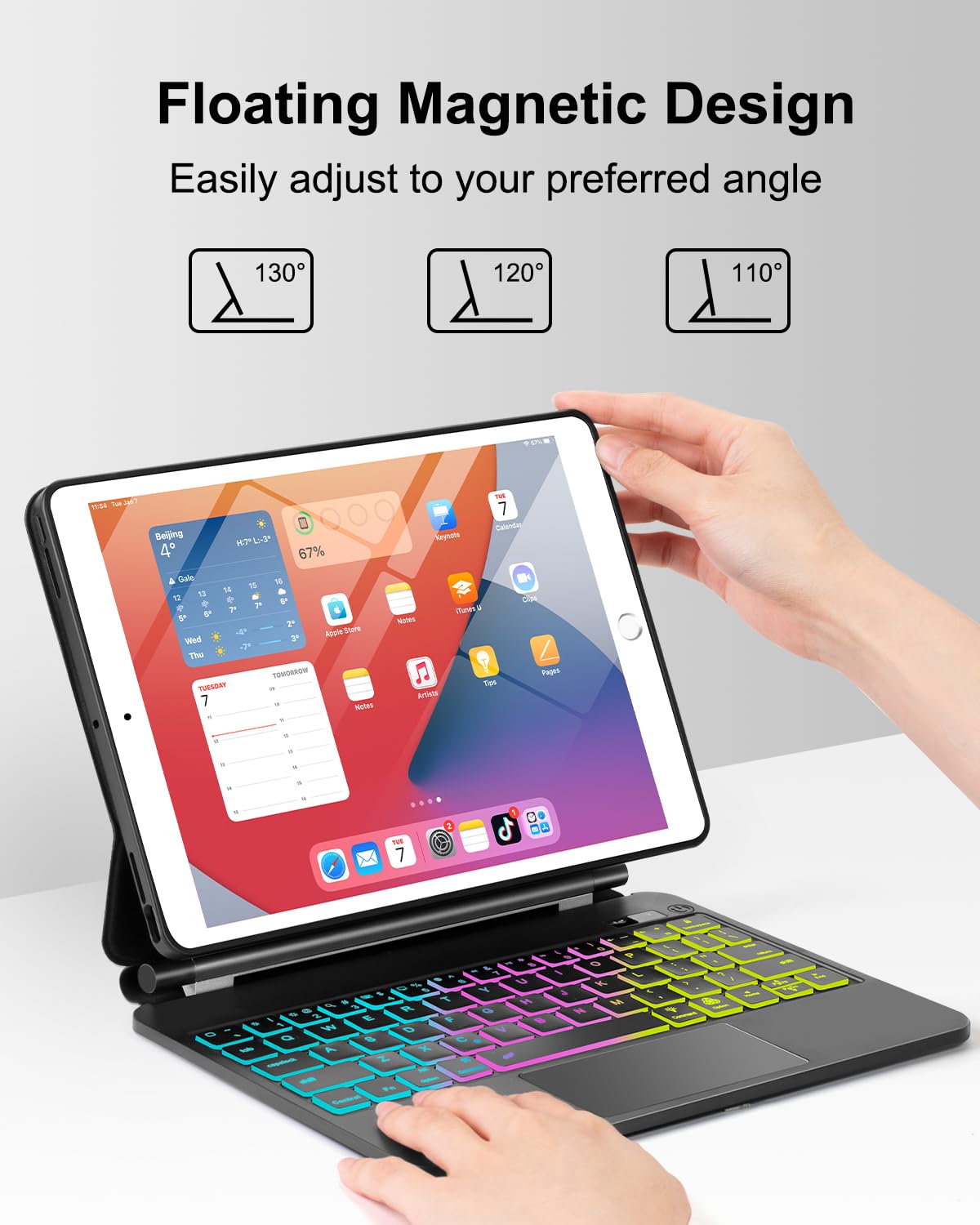 TabletKeyer Magic for iPad 9th 8th 7th Generation 10.2 inch Case with Keyboard, Trackpad Floating Rainbow Backlit TouchPad Keypad with Cantilever Magnetic Cover for iPad Air 3rd Gen Pro 10.5 Black