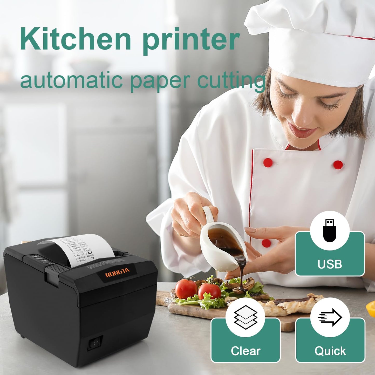 Rongta POS Receipt Printer, 80mm Thermal Printer with USB/Serial/Ethernet and Auto Cutter for Kitchen and Retail Use, Cash Drawer Support for Windows/Mac/Linux (RP327)