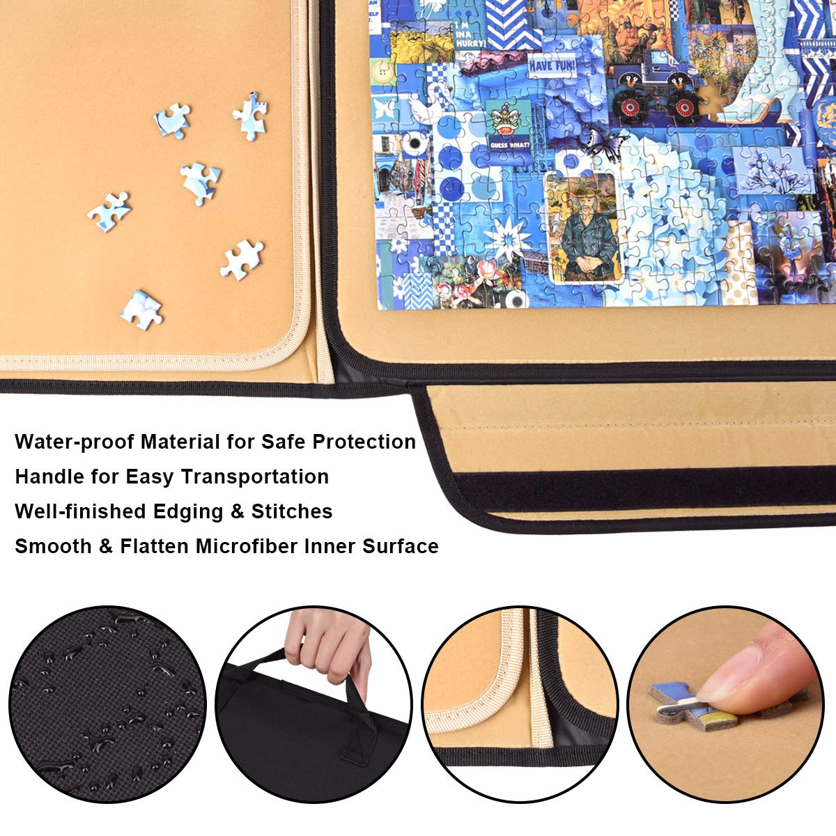 1500 Pieces Jigsaw Puzzle Board, Portable Puzzle Board, Jigsaw Puzzle Table Board, Puzzle Keeper Puzzle Caddy with Sorting Trays & Detachable Board,Non-Slip Surface