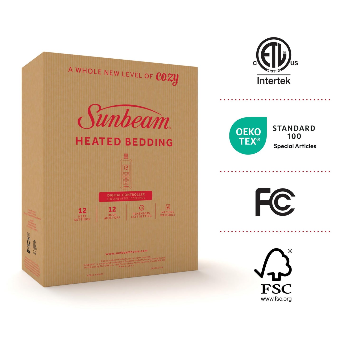 Sunbeam Royal Ultra Fleece Heated Electric Blanket Twin Size, 84" x 62", 12 Heat Settings, 12-Hour Selectable Auto Shut-Off, Fast Heating, Machine Washable, Warm and Cozy, Claret