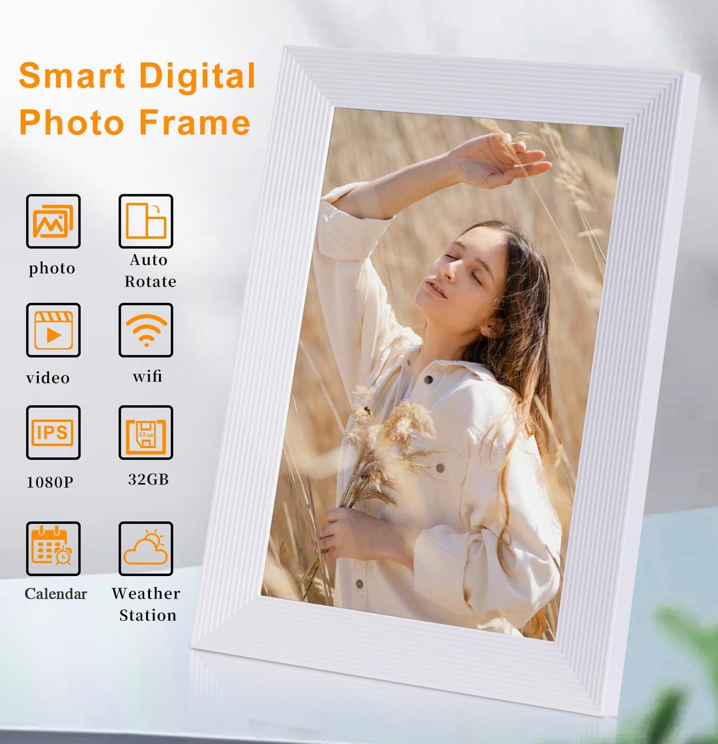 32GB Frameo Digital Frame WiFi Digital Picture Frames Load from Phone,Frameo 10.1 inch Smart WiFi Digital Photo Frame,1280x800 HD IPS LCDTouch Screen,Electronic Picture Frame Auto-Rotate-White