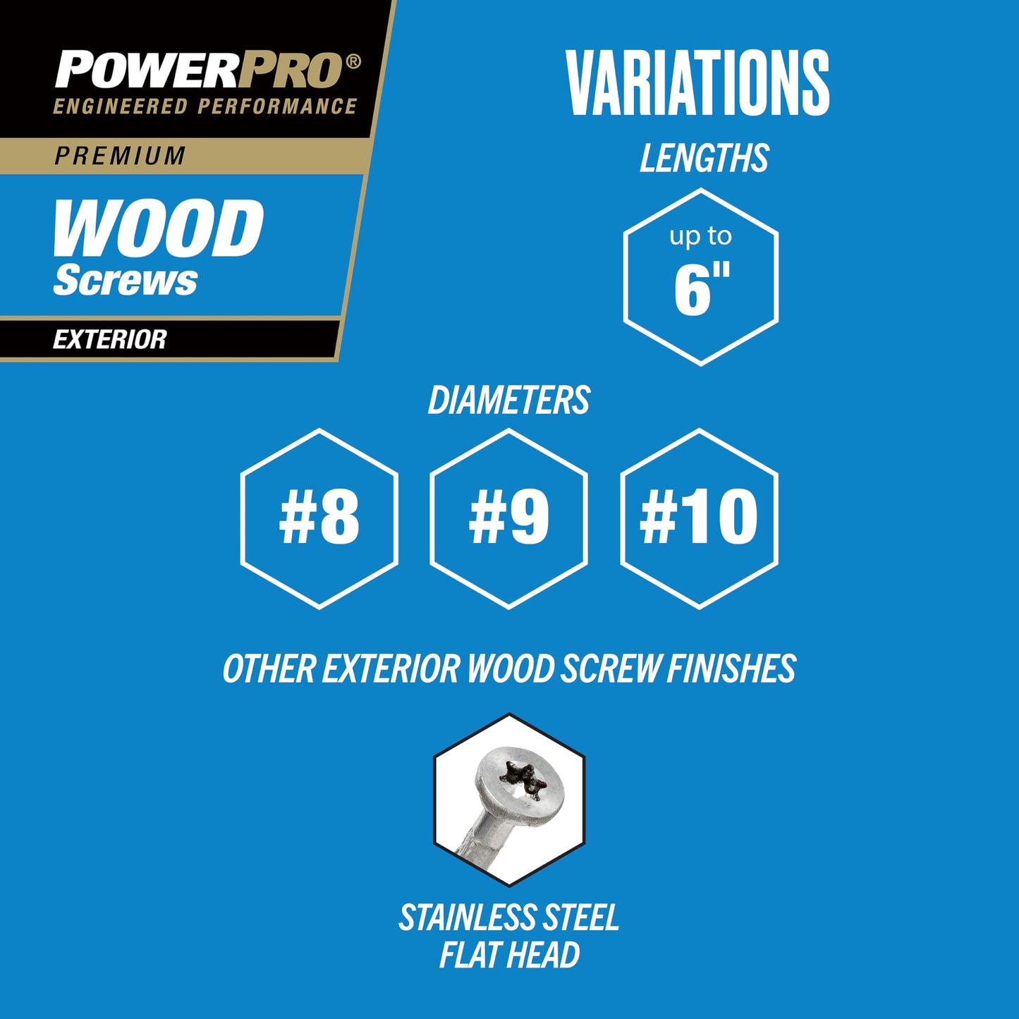Power Pro 48606 Wood Screws, #8 x 1-1/2", Premium Outdoor Deck Screws, Rust Resistant, Epoxy Coated Bronze, 5lb Tub, 1015 pcs