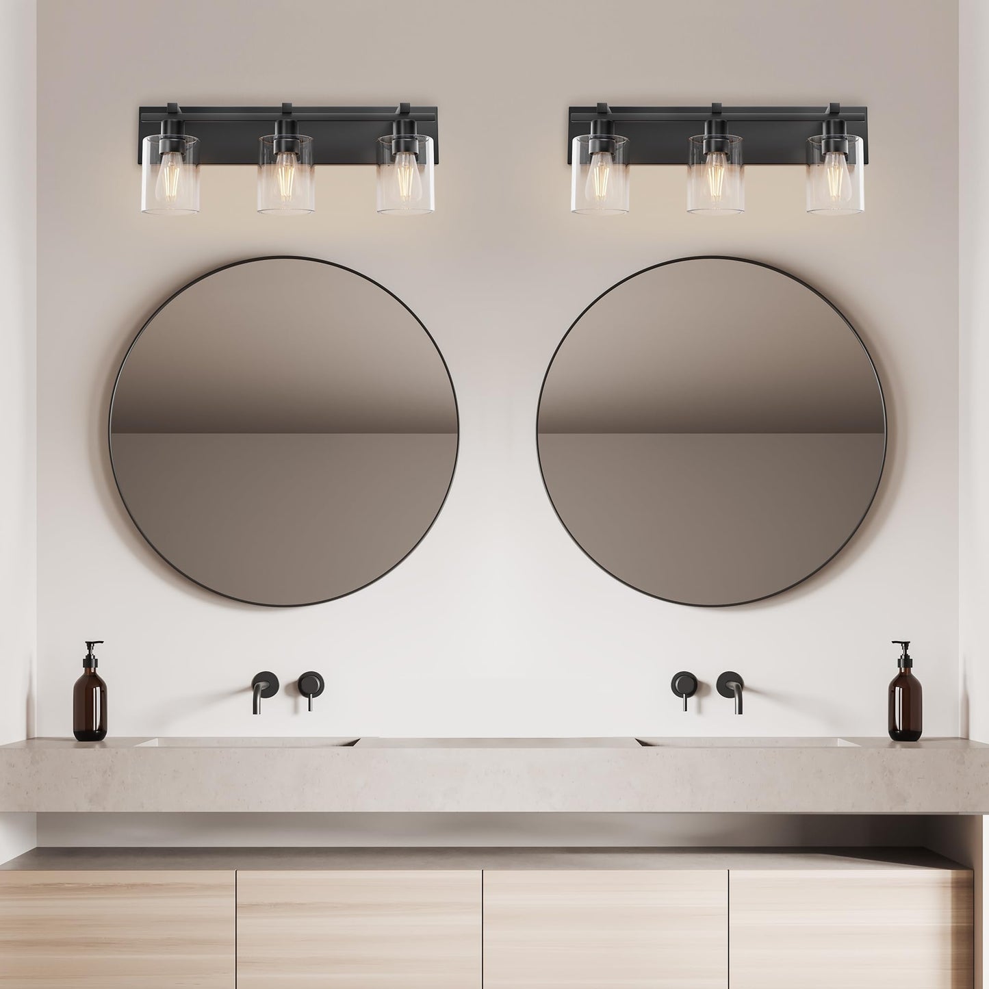 Espird Bathroom Vanity Light,3 Light Matte Black Light Fixture with Thickened Clear Glass Shade, 21 inch Dimmable Modern Wall Sconce, Bathrooms Vanity Light Over Mirror for Bathroom