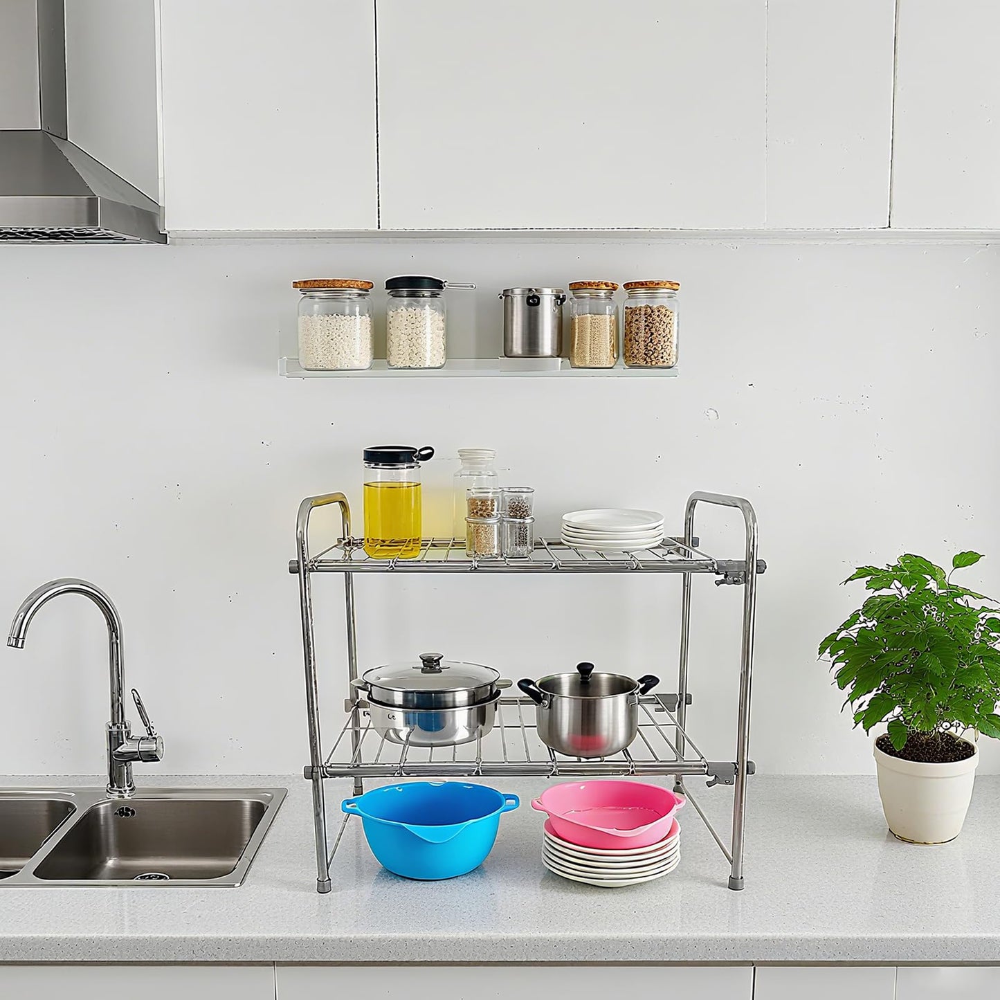 SONWIN Under Sink Organizers and Storage，2 Tier Expandable Under Cabinet Organizer Shelf for Under Kitchen Bathroom Sink Organizers and Storage