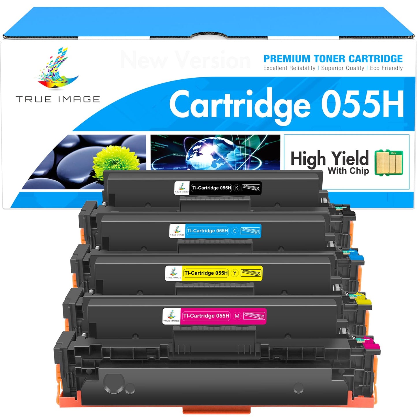 TRUE IMAGE Compatible 055H 055 Toner Cartridge Replacement for Canon 055H 055 High Capacity for Canon Color ImageCLASS MF743Cdw MF741Cdw MF746Cdw MF743 Printer (Black Cyan Magenta Yellow, 4-Pack)