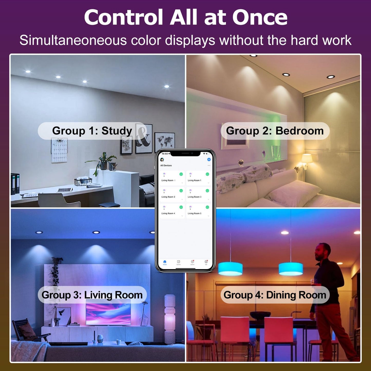 LightingWill 2 Inch Recessed Lighting, Smart WiFi LED Downlight, 5W LED Ceiling Light Compatible with Alexa/Google Assistant, Dimmable RGB & 2700K-6500K, 120V with LED Driver, Black Trim (4 Pack)