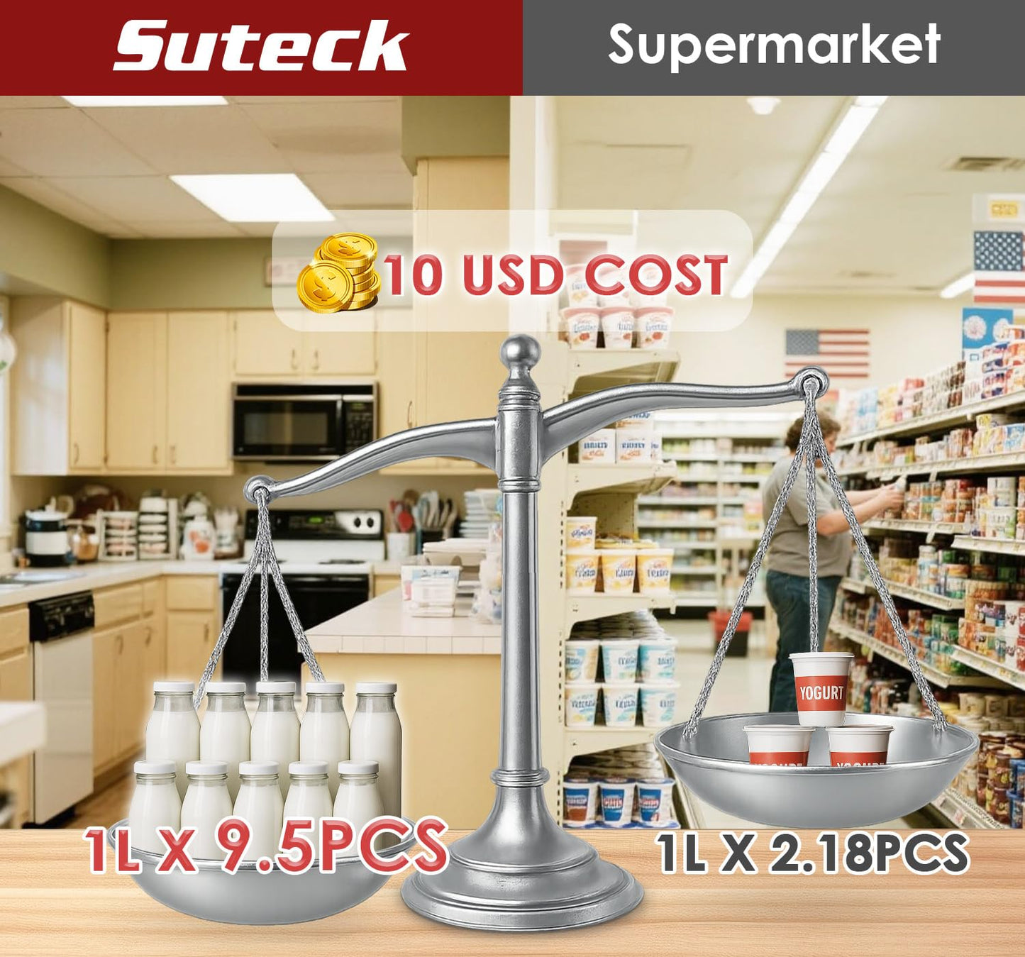 Suteck Yogurt Maker - Stainless Steel Yogurt Makers with Adjustable Time & Temp Control，Automatic Shut-Off & Constant Temper for Homemade Greek, Probiotic Yogurt, BPA-Free 8 Glass Jars (48 oz)