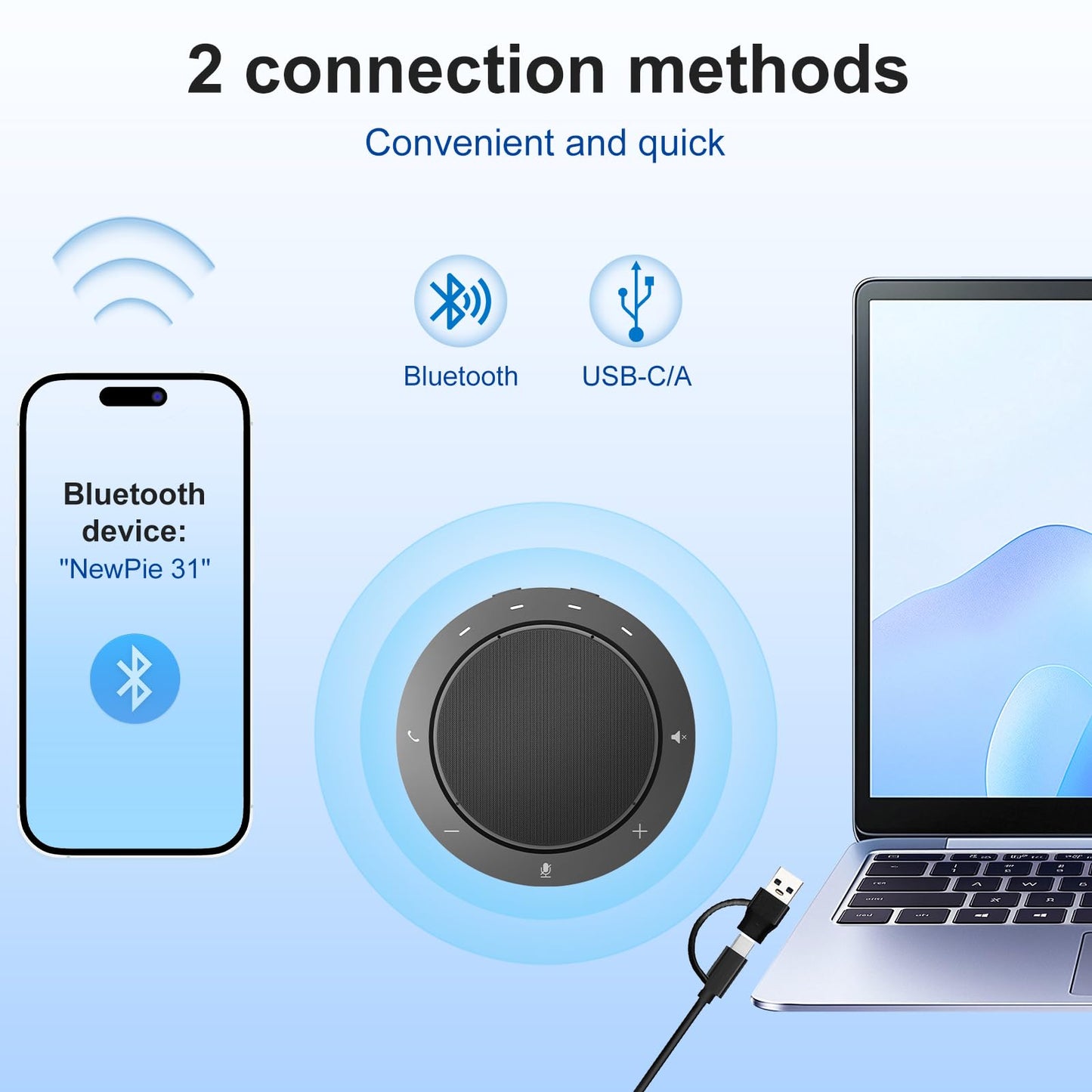 N newline Conference Speaker and Microphone, Dual Al Mics with 360° Voice Pickup & Clear Sound, 10-14H Call Time, Bluetooth & USB-C/A Connection, Speakerphone for 1-6 People, Small Teams & Home Office