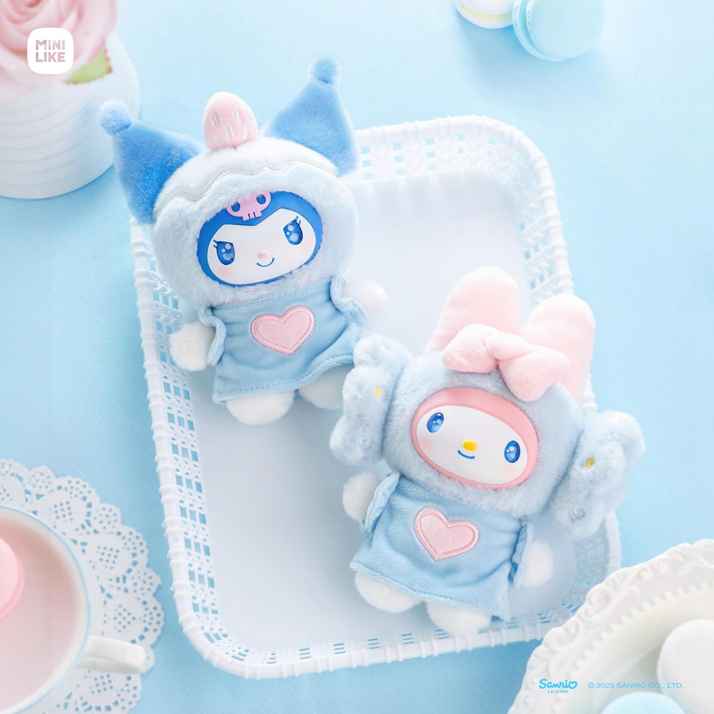 MINI LIKE Sanrio Blind Box Hello Kitty Kuromi Cinnamoroll My Melody Style Blue Flutter Series Cute Vinyl Plush Relaxing Collectible Mystery Toy for Home Decor Birthday Gifts, Random One Figure