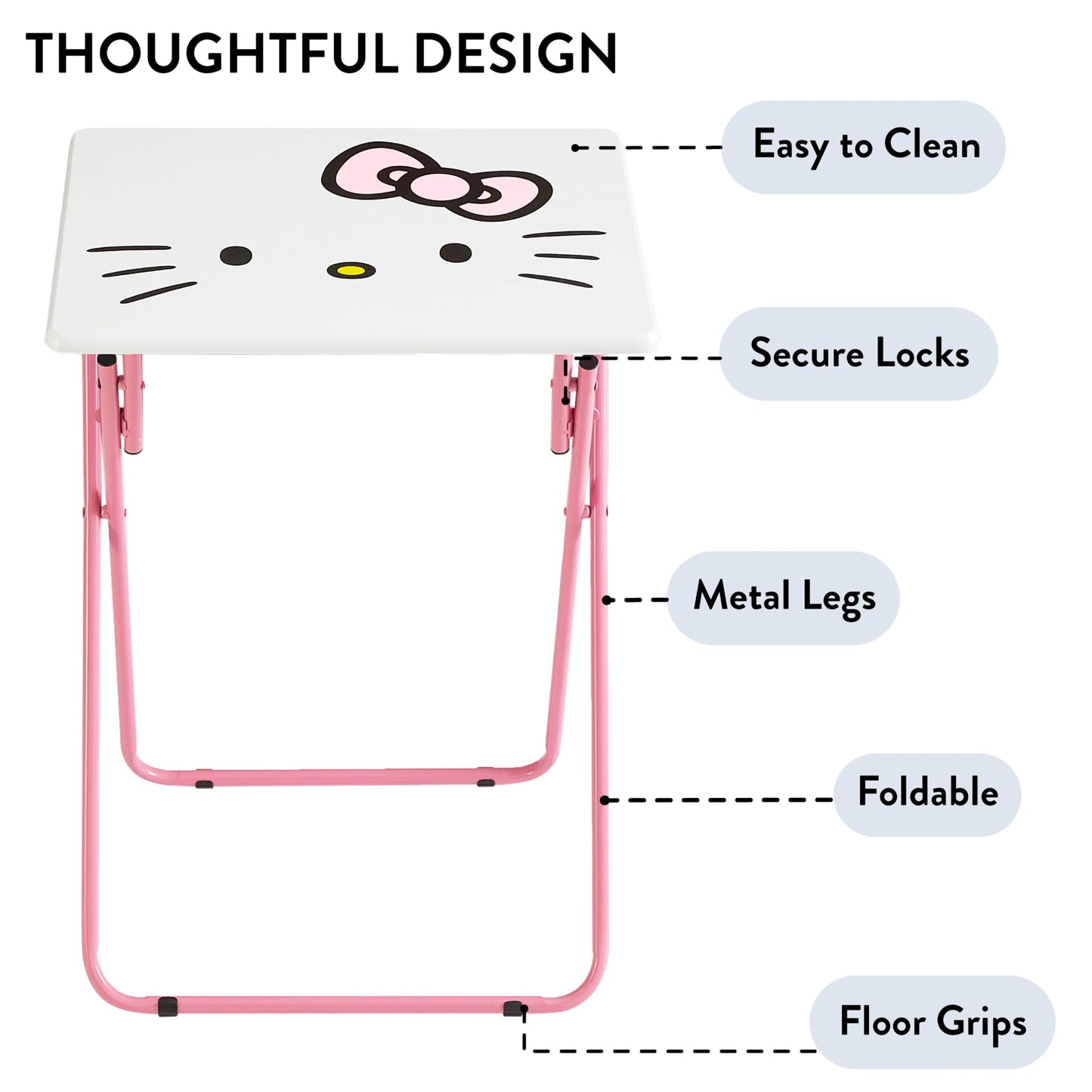 Sanrio Hello Kitty Folding Tray Table,Portable Snack & Laptop Table, Compact Space-Saving Design for Kids & Teens, Lightweight Indoor Table for Bedroom, Dorm, or Playroom