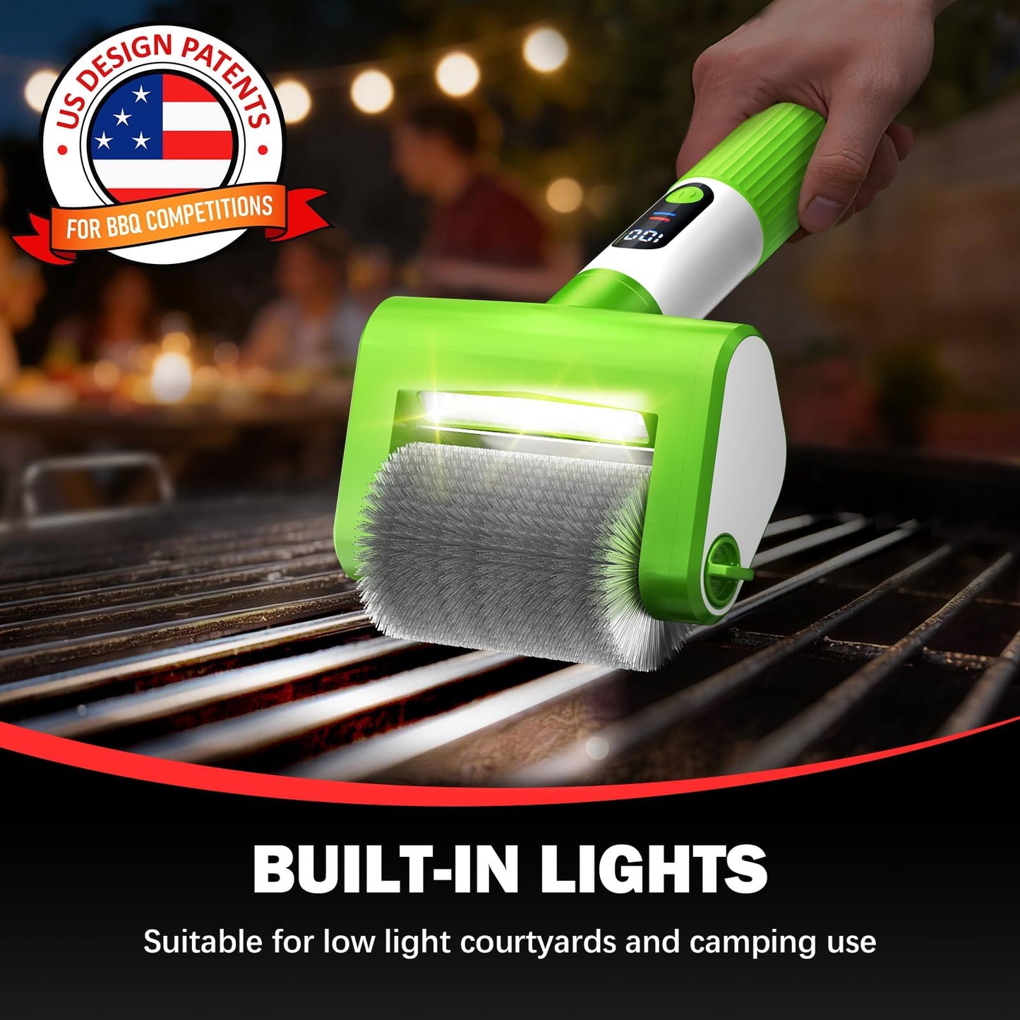 VYTOOV Electric Grill Brush, 2-Speed BBQ Grill Brush with LED Light/Screen Powerful Cleaning 800RPM/4000mAh/2 Brush Heads No Bristle Shedding Rechargeable Lightweight Grill Cleaner for Outdoor/Camping