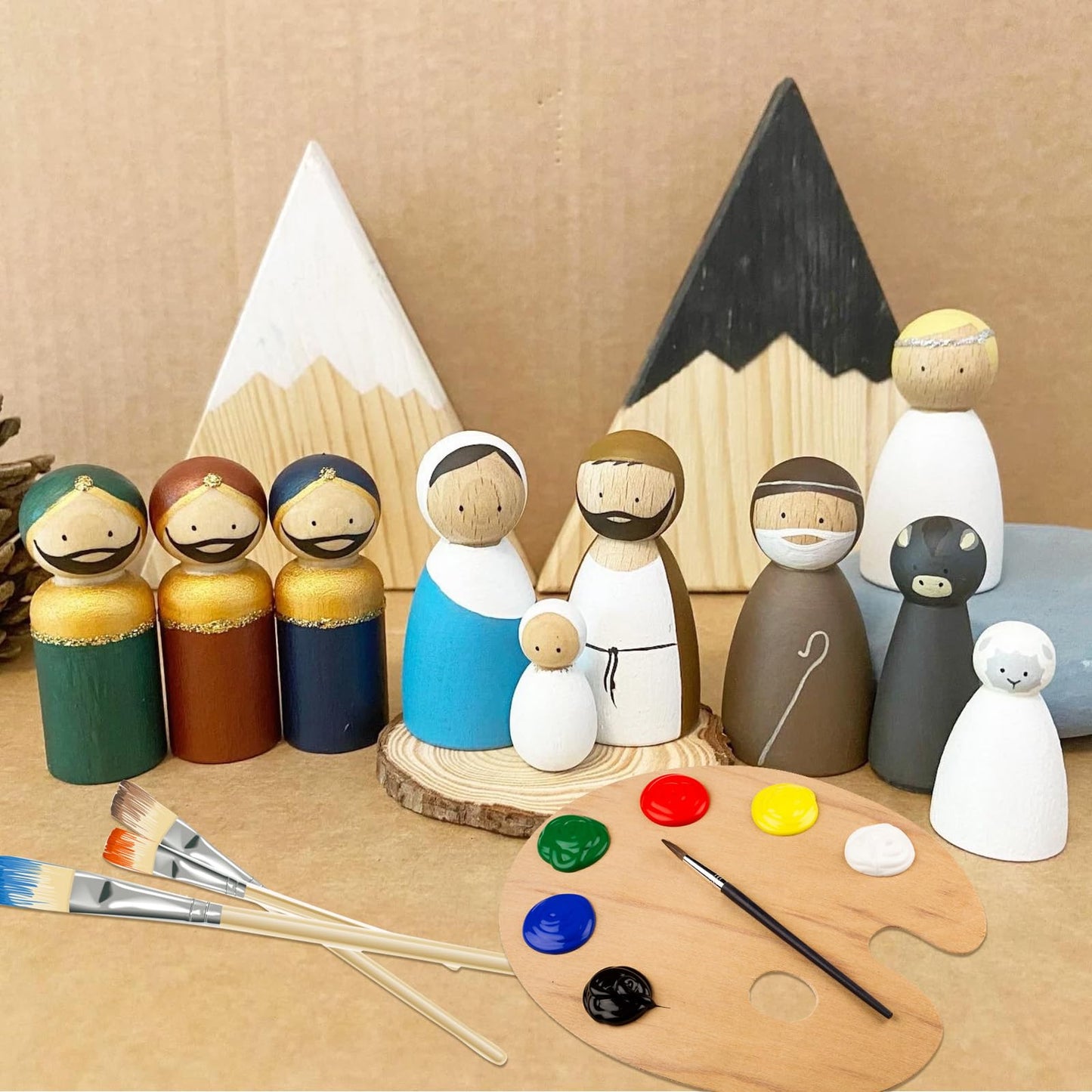 ABuff 100 Pack Unfinished Wooden Peg Dolls, Peg People Doll Bodies, 2 Inch Wooden Figures Decorative Peg Doll People for Painting, Peg Game, Craft Art Projects and Decoration, 50 Mom & 50 Dad Set
