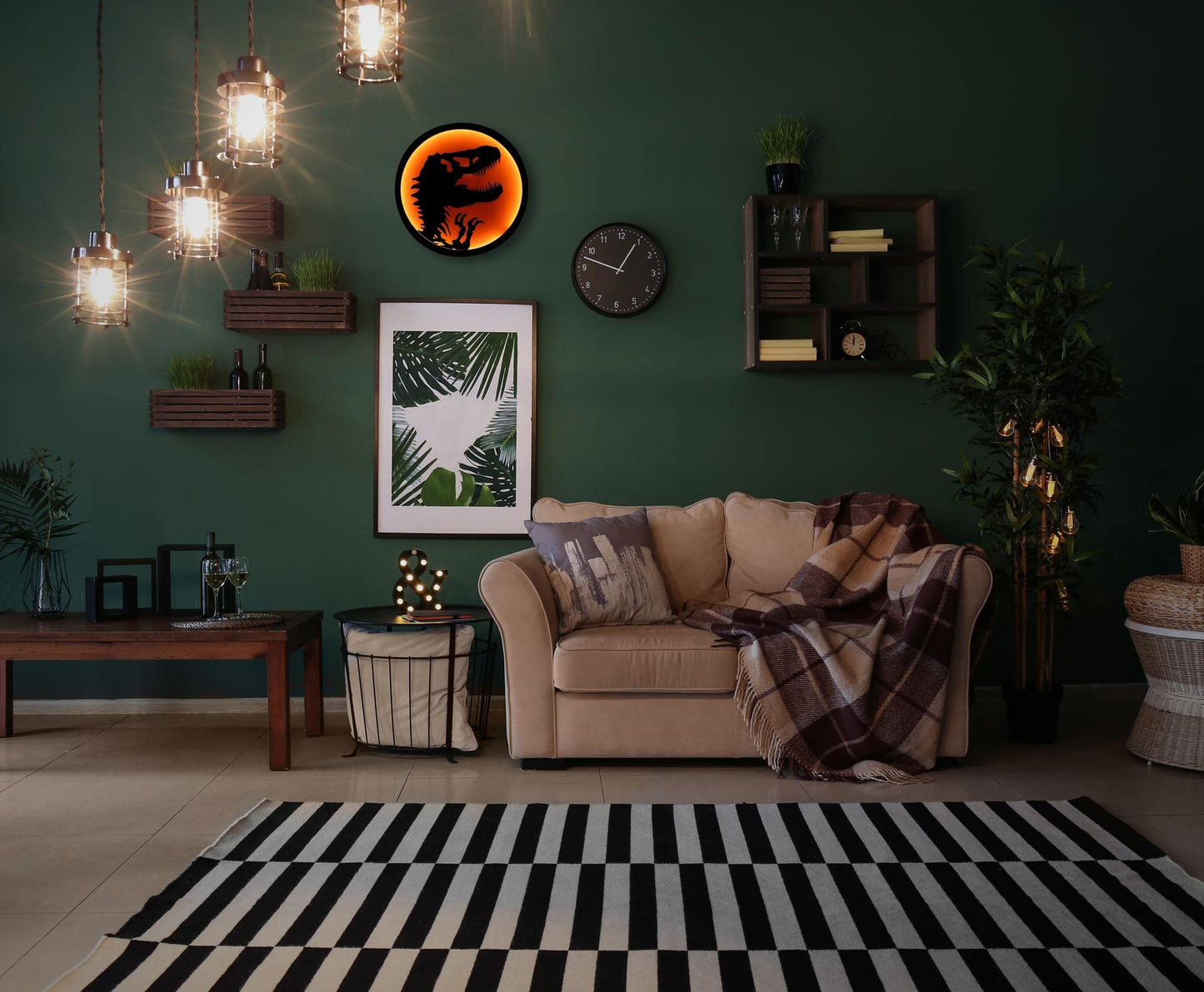 Ukonic Jurassic Park T-Rex Logo LED Wall Light Sign | Ready to Hang Wall Decor Artwork, Trendy Living Room Essentials, Home Decor Accent | Dinosaur Toys, Gifts and Collectibles | 12 Inches Tall